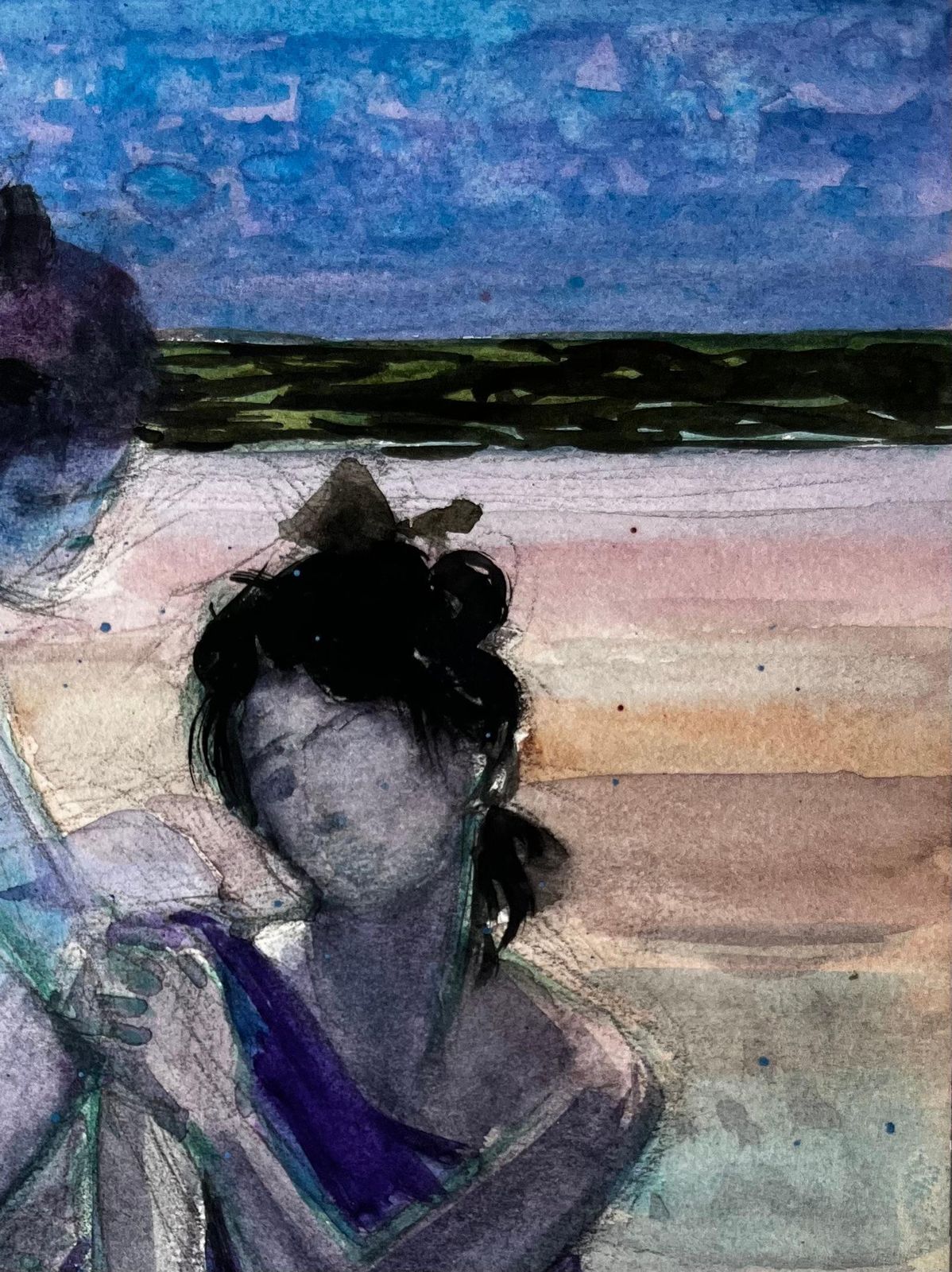Pierre Neveuseated Figures By The Sea By Pierre Neveu French Watercolour Beach Scene photo Art