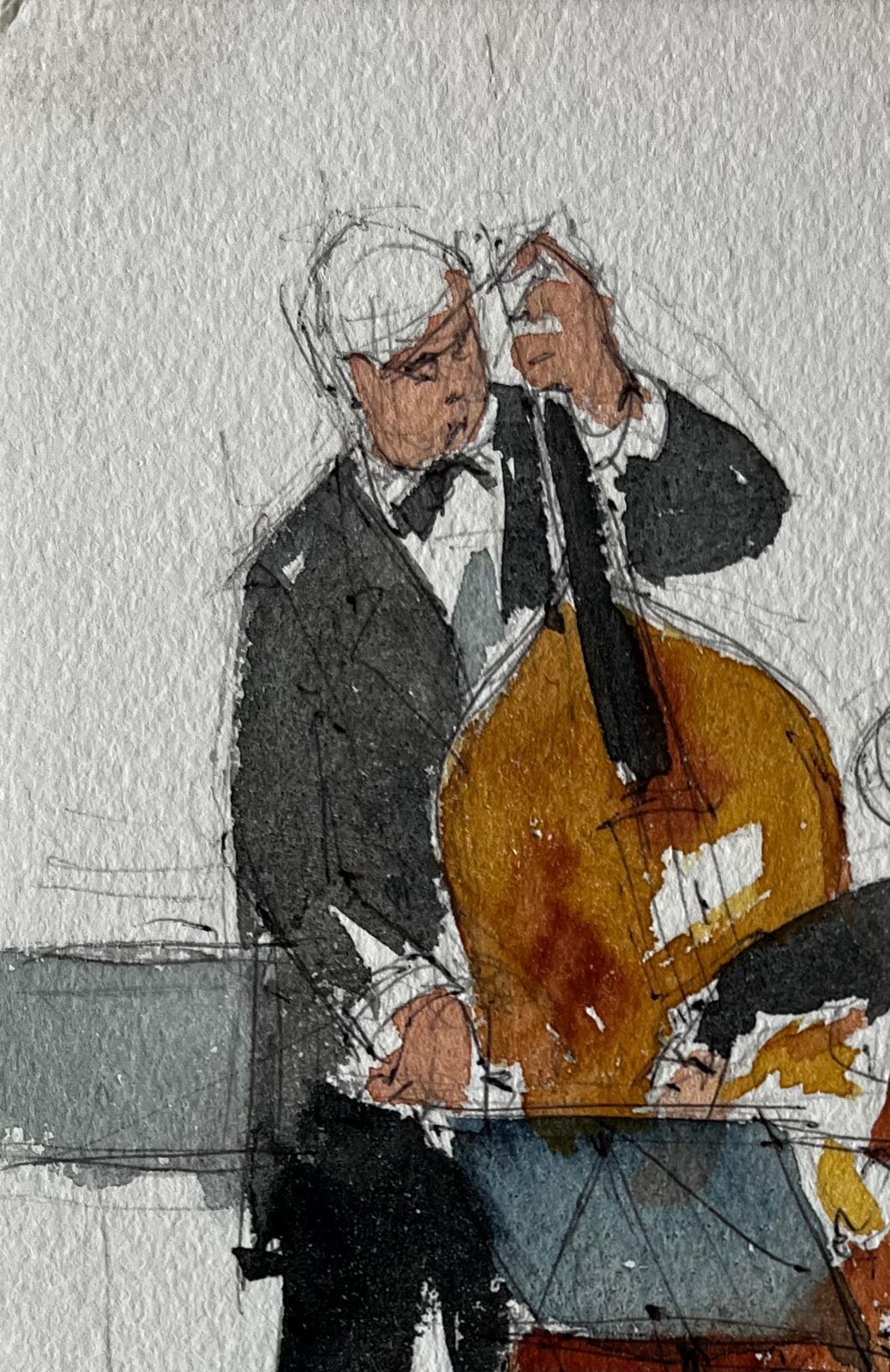 Pierre Neveudouble Bass And Cello Duet Musicians Performing Watercolour Painting photo for sale