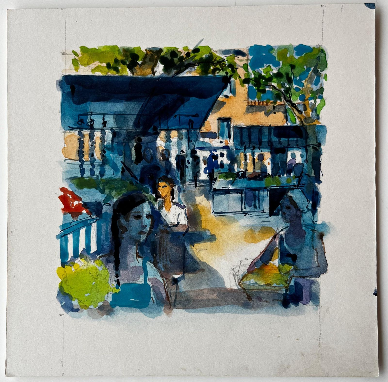 Pierre Neveufrench Market Scene With Figures By Pierre Neveu Mediterranean Watercolour photo furniture