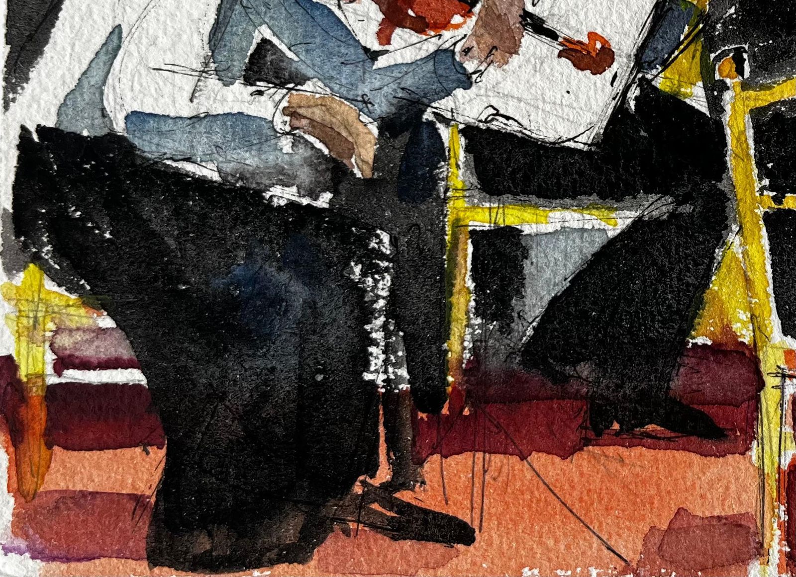Pierre Neveuthe Orchestra Musicians Performing Violin Ensemble Scene Watercolour Painting photo furniture