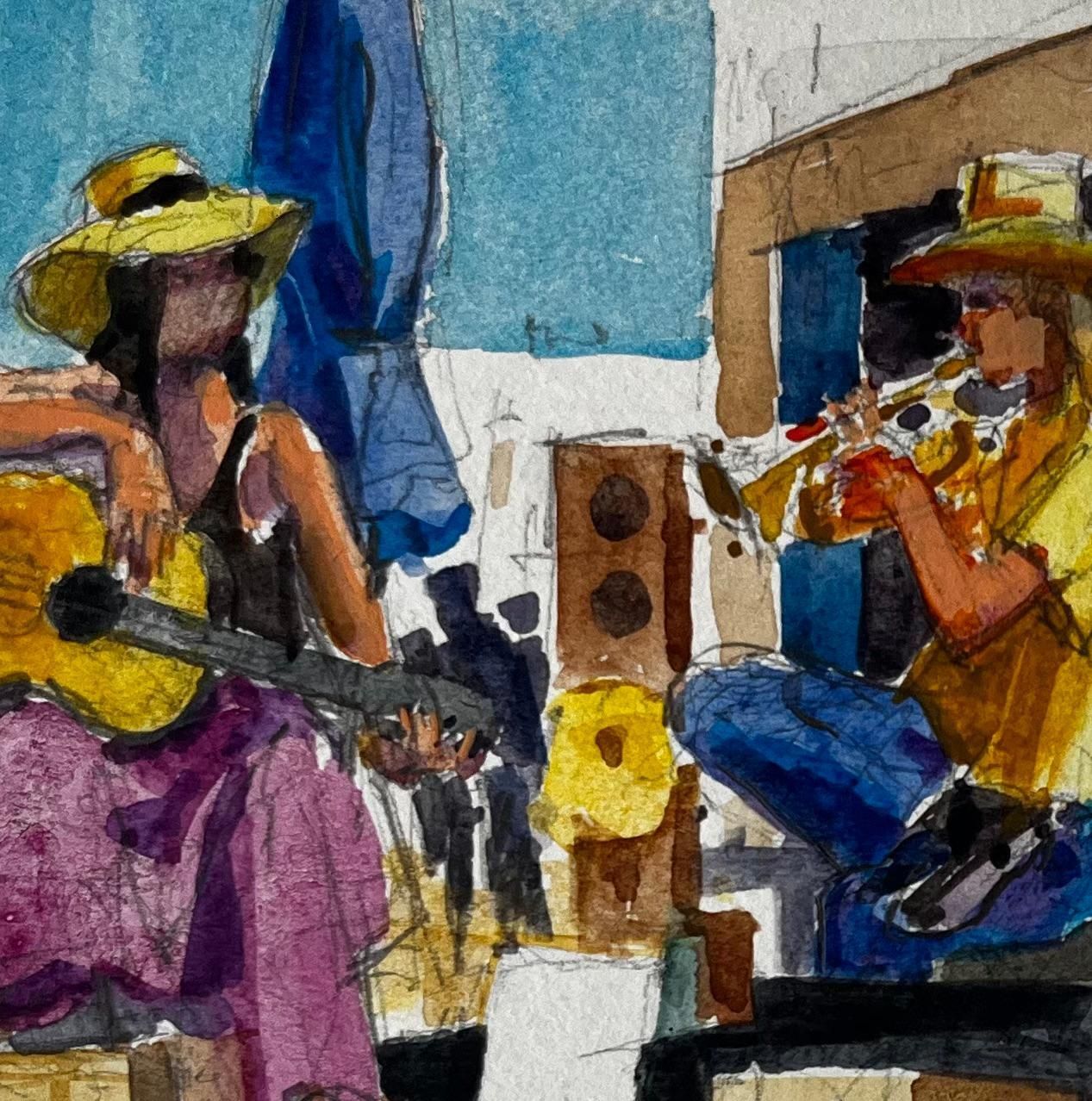 Pierre Neveustreet Musicians Performing In Summer French Watercolour Painting photo buy