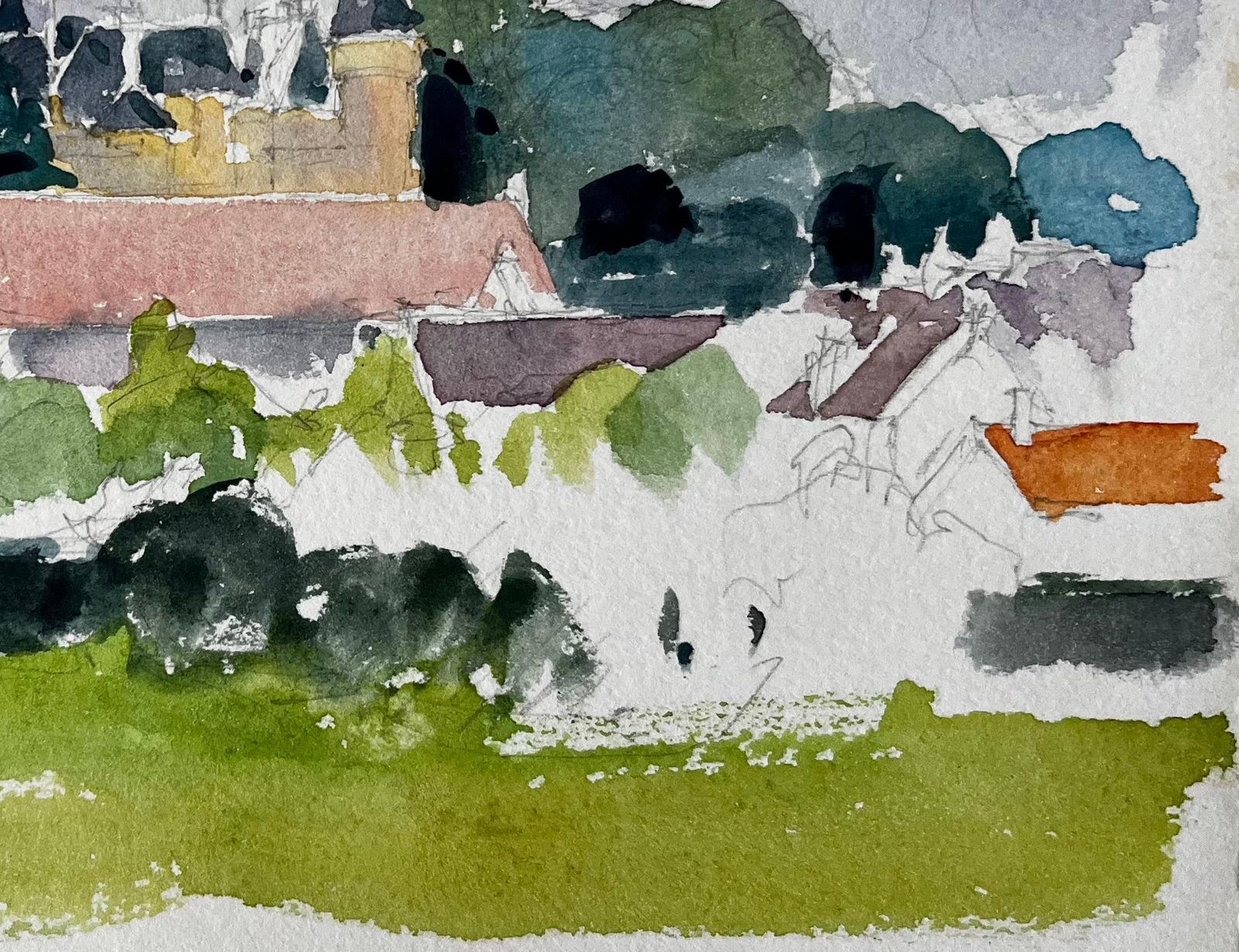 Pierre Neveufrench Château Landscape Study With Trees And Red Roofs Countryside Watercolour photo 458.0