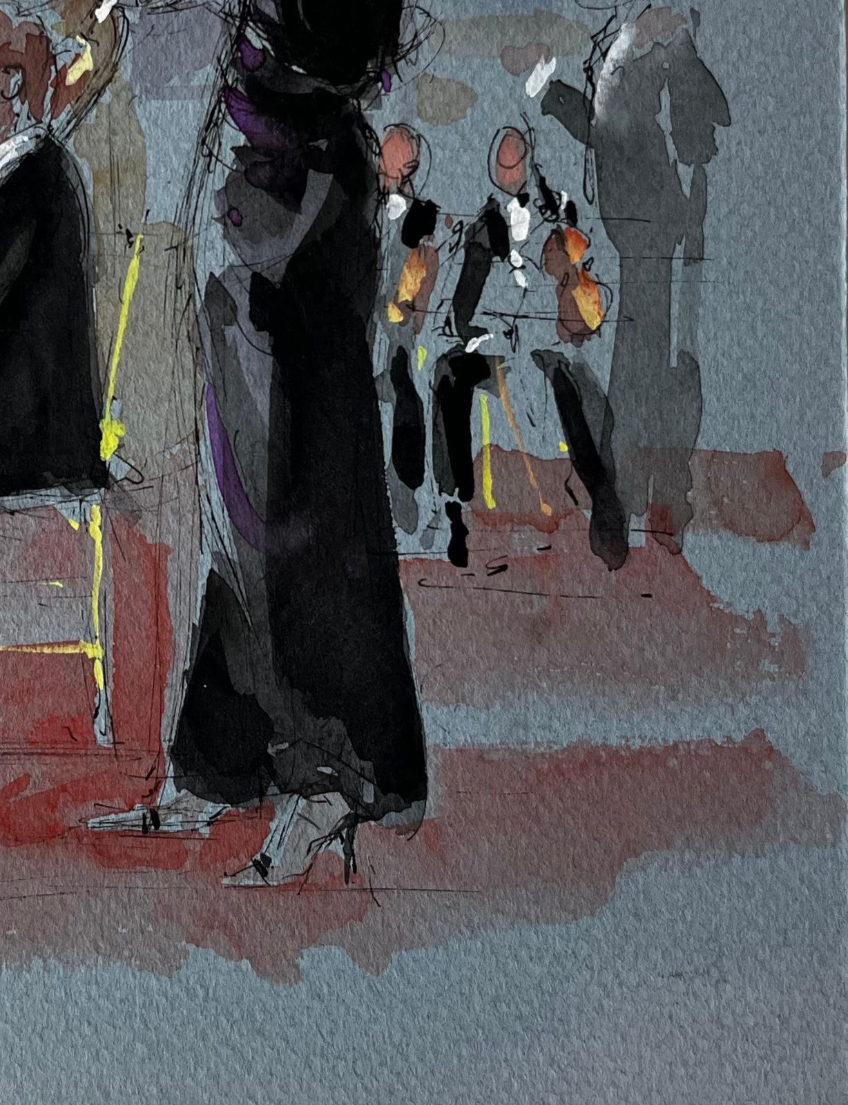 Pierre Neveuharpist And Flautist Performing By Pierre Neveu French Watercolour Music Scene photo Art