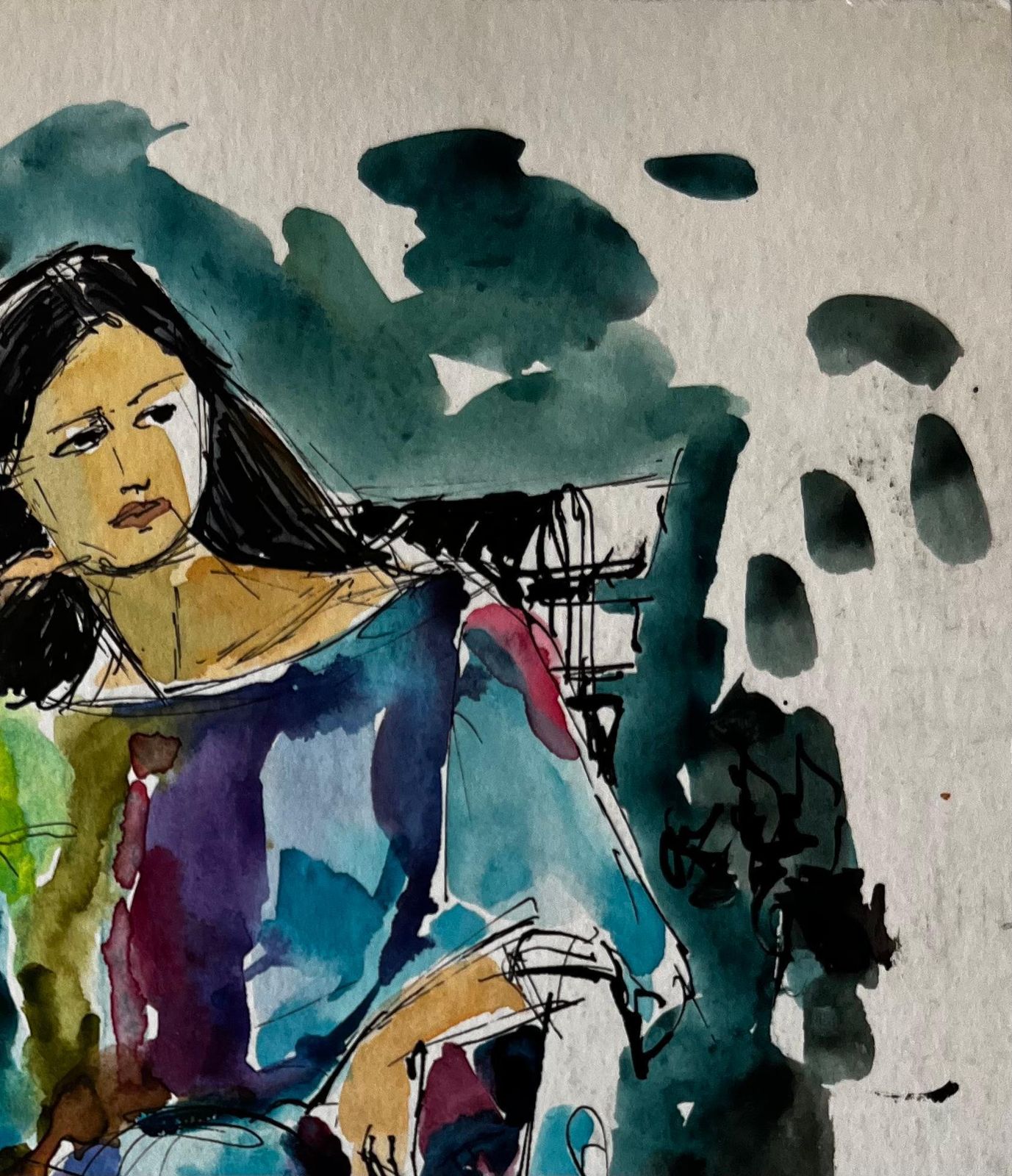 Pierre Neveuseated Woman In Colourful Dress By Pierre Neveu French Figurative Study photo Art