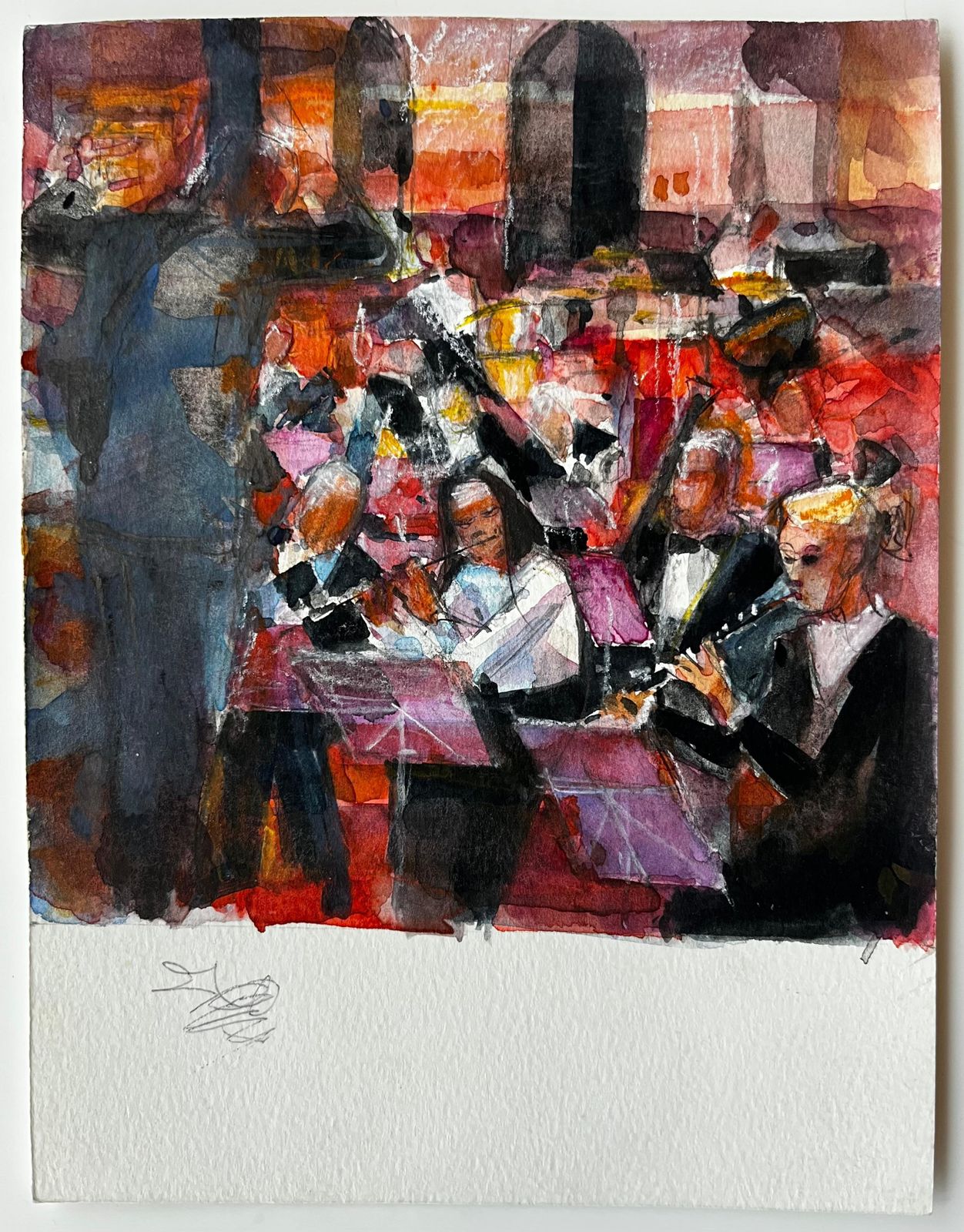 Pierre Neveuvibrant Orchestra Performance Scene By Pierre Neveu French Watercolour Painting photo furniture