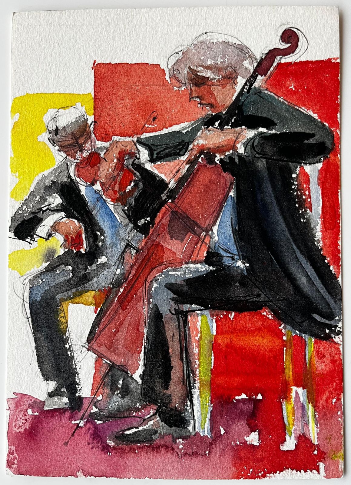 Pierre Neveucello And Violin Duet Musicians Performing Watercolour Painting photo furniture
