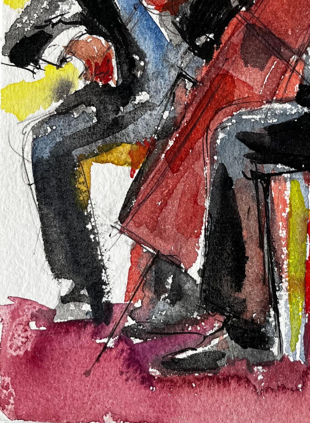 Pierre Neveucello And Violin Duet Musicians Performing Watercolour Painting photo vinterior