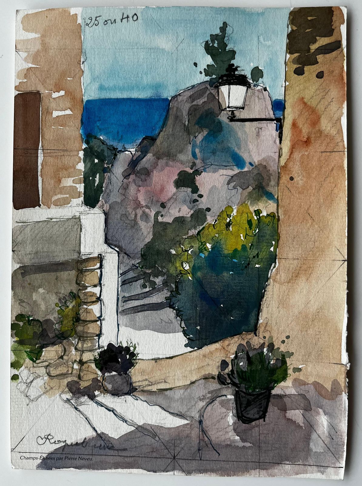 Pierre Neveuroquebrune Cap Martin Mediterranean Alleyway View French Riviera Watercolour photo furniture