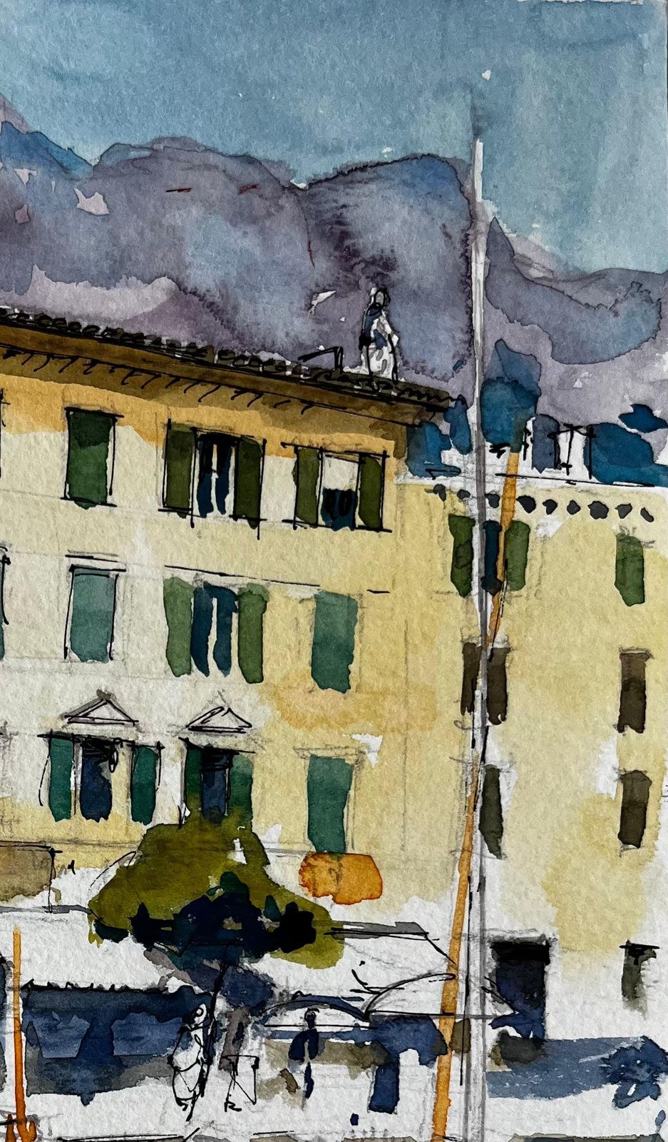 Pierre Neveuharbourfront With Yellow Facades And Moored Boat Italian Riviera Watercolour photo Art