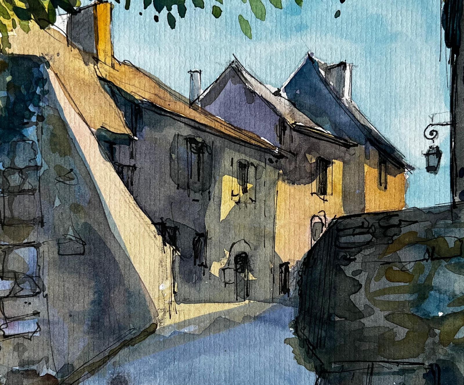 Pierre Neveusunlit Village Street French Countryside Watercolour By Pierre Neveu photo buy
