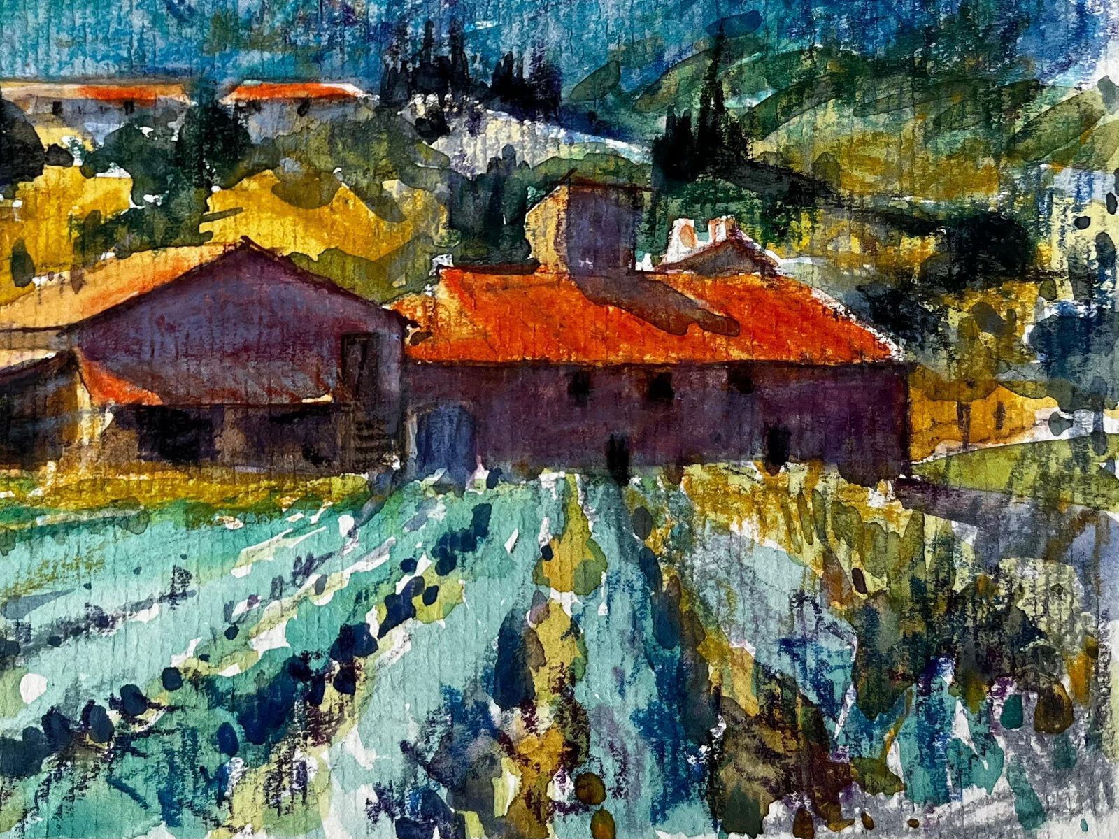 Pierre Neveusaint Martin De Castillon Provence Farmhouse And Lavender Fields Watercolour photo for sale