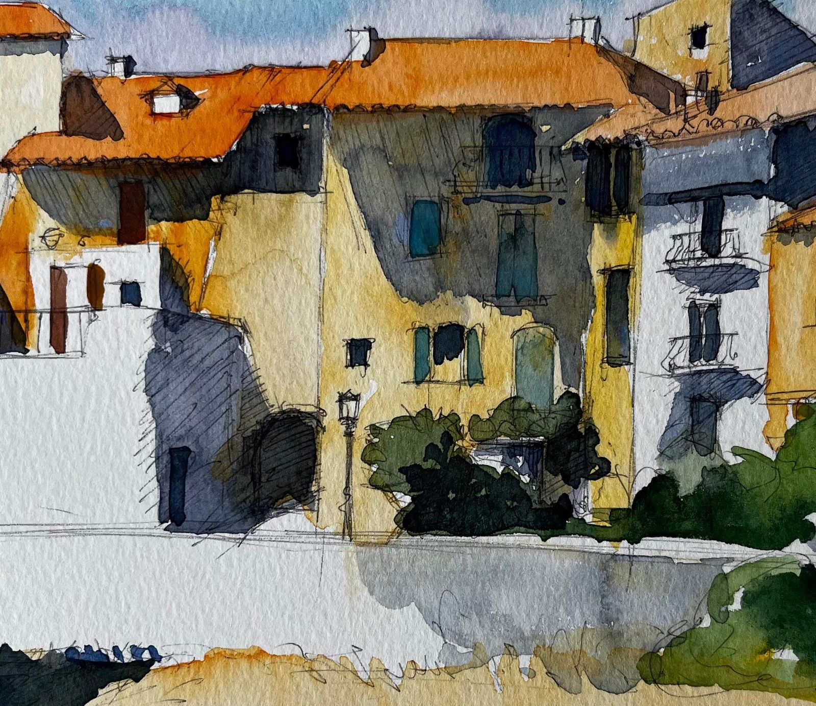 Pierre Neveusunlit Provence Village With Terracotta Roofs French Watercolour photo buy