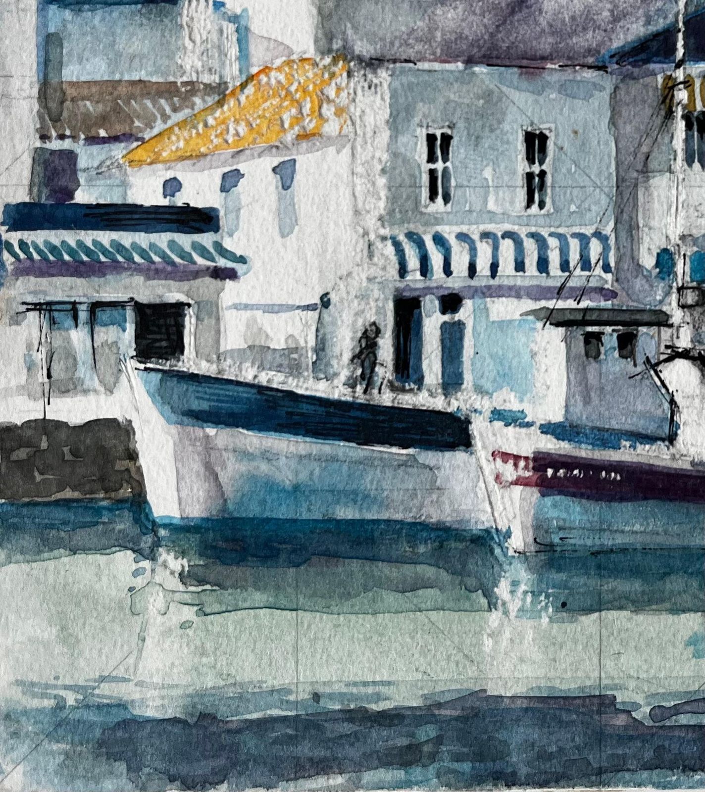 Pierre Neveufishing Boats And Harbourfront Houses French Mediterranean Port Scene photo vinterior