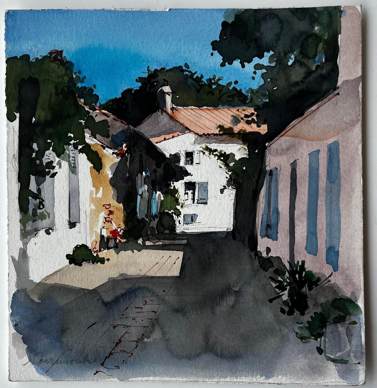 Pierre Neveusunlit Street And Whitewashed Houses In Noirmoutier French Coastal Village Study photo furniture