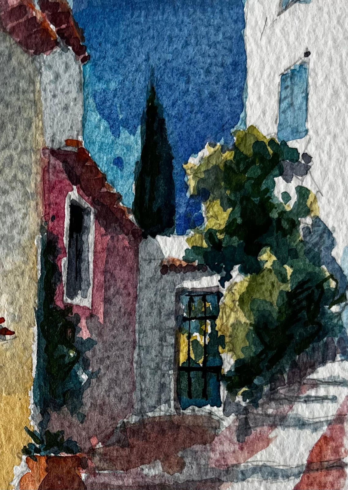 Pierre Neveusunlit Street With Terracotta Pots And Steps In Roquemaure French Village photo 500.0