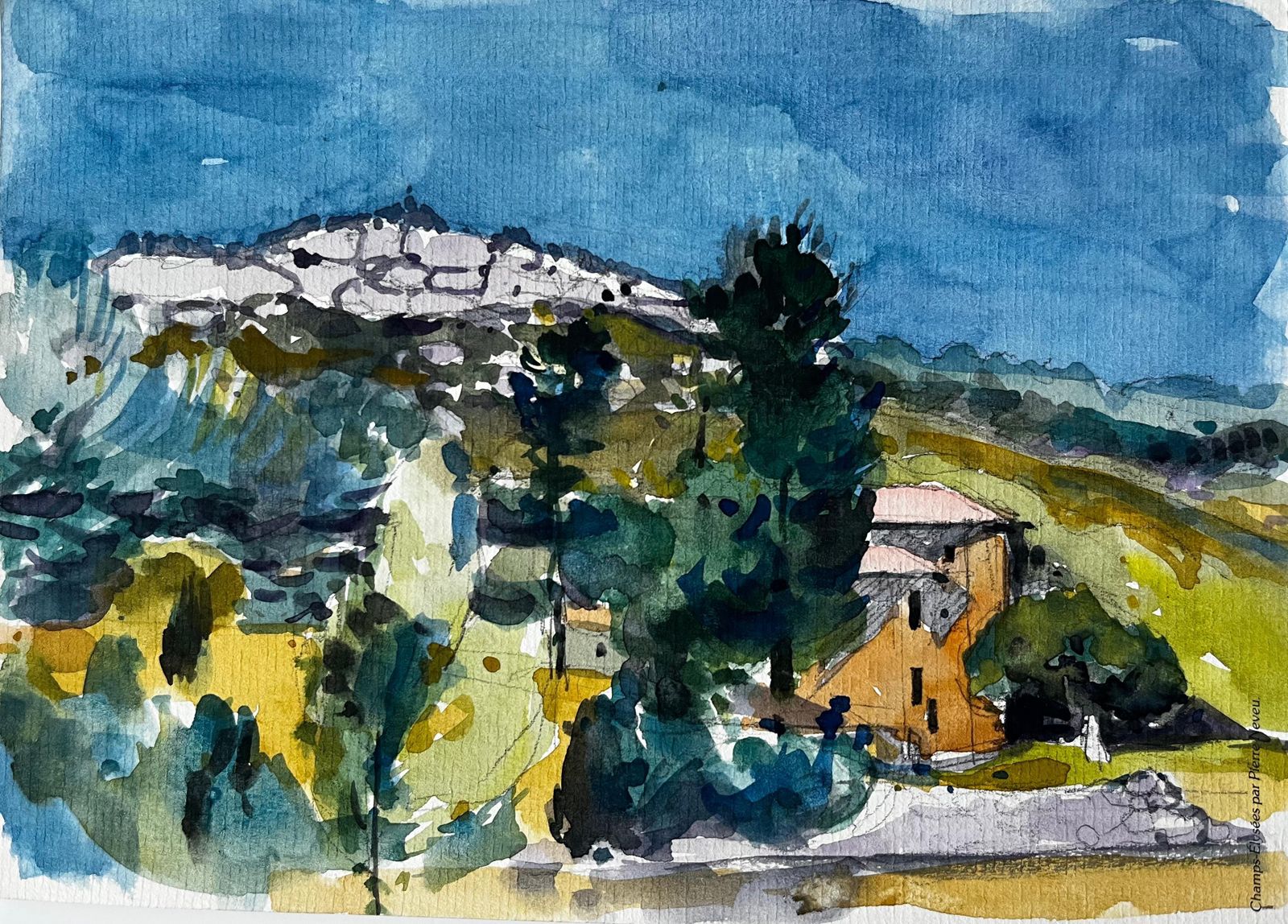 Pierre Neveuprovence Hillside Landscape With Farmhouse And Distant Ridge French Countryside