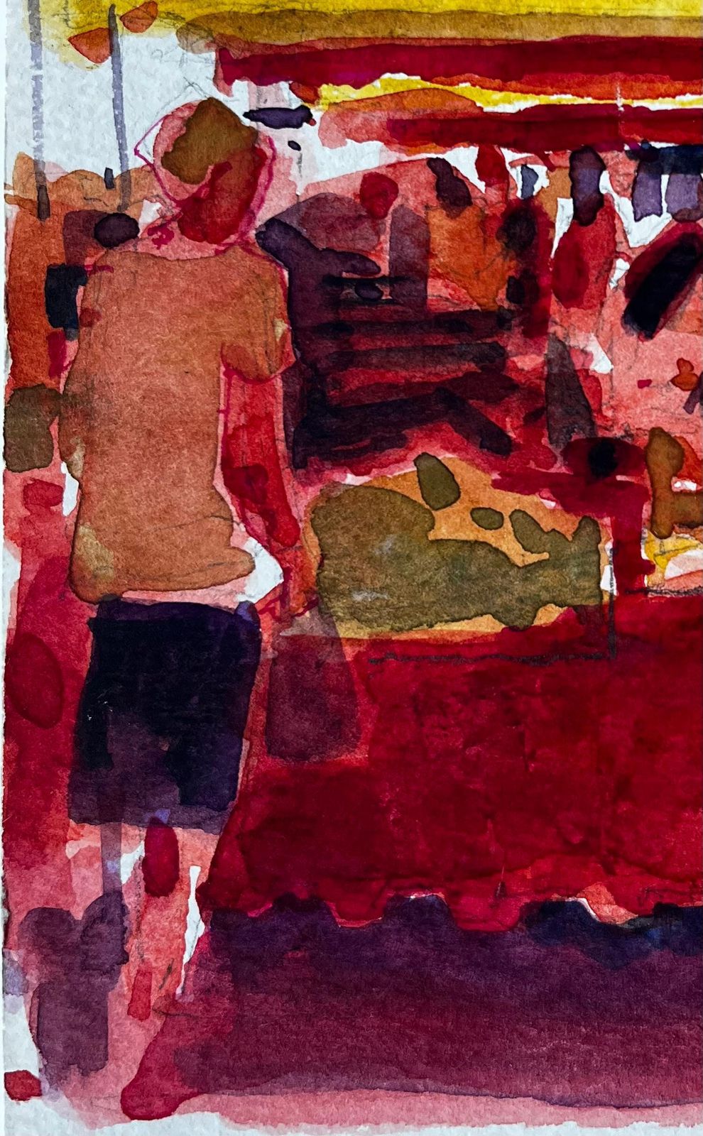 Pierre Neveuprovençal Market Scene Under Red And Yellow Awnings French Riviera Study photo vinterior