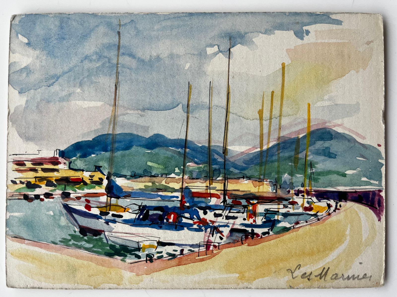 Pierre Neveules Marines French Riviera Harbour With Sailboats And Distant Mountains photo furniture