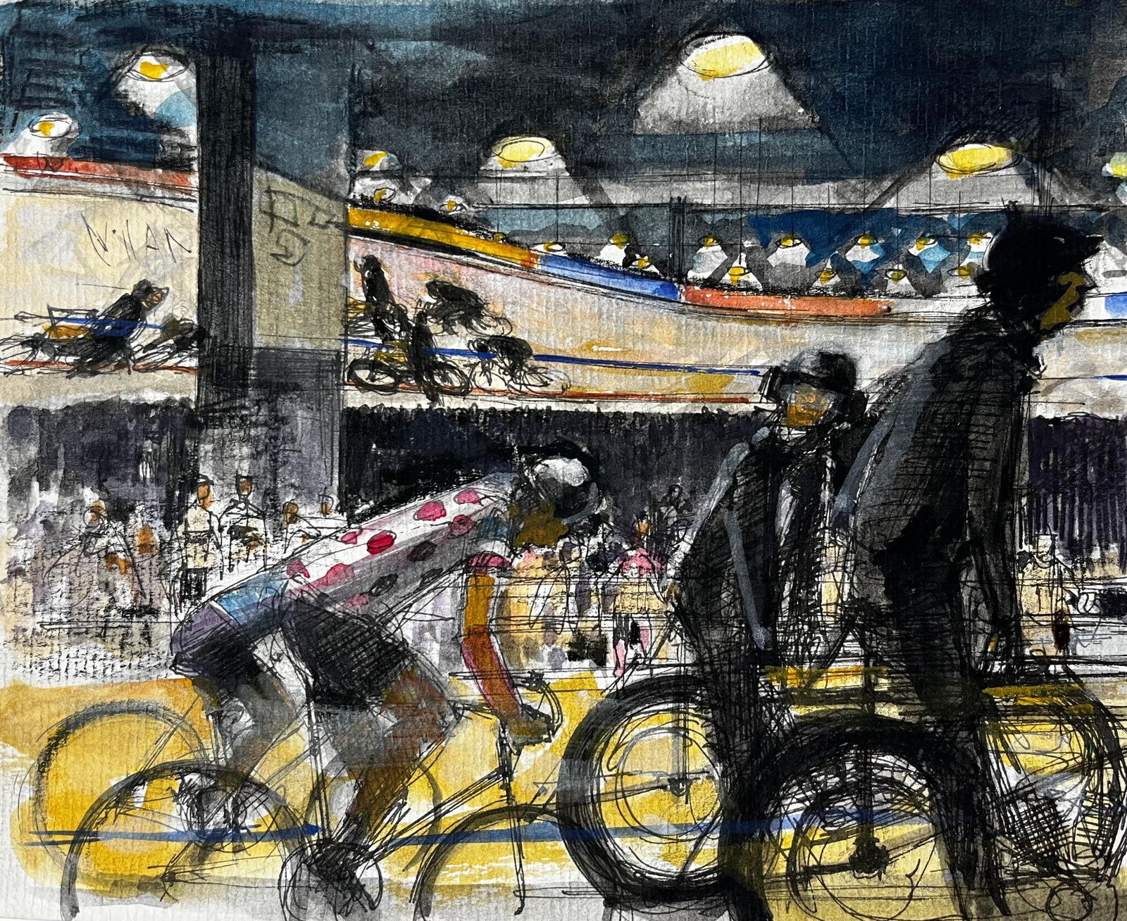 Pierre Neveufrench Indoor Cycling Velodrome Scene With Cyclists And Spectators Modern Study