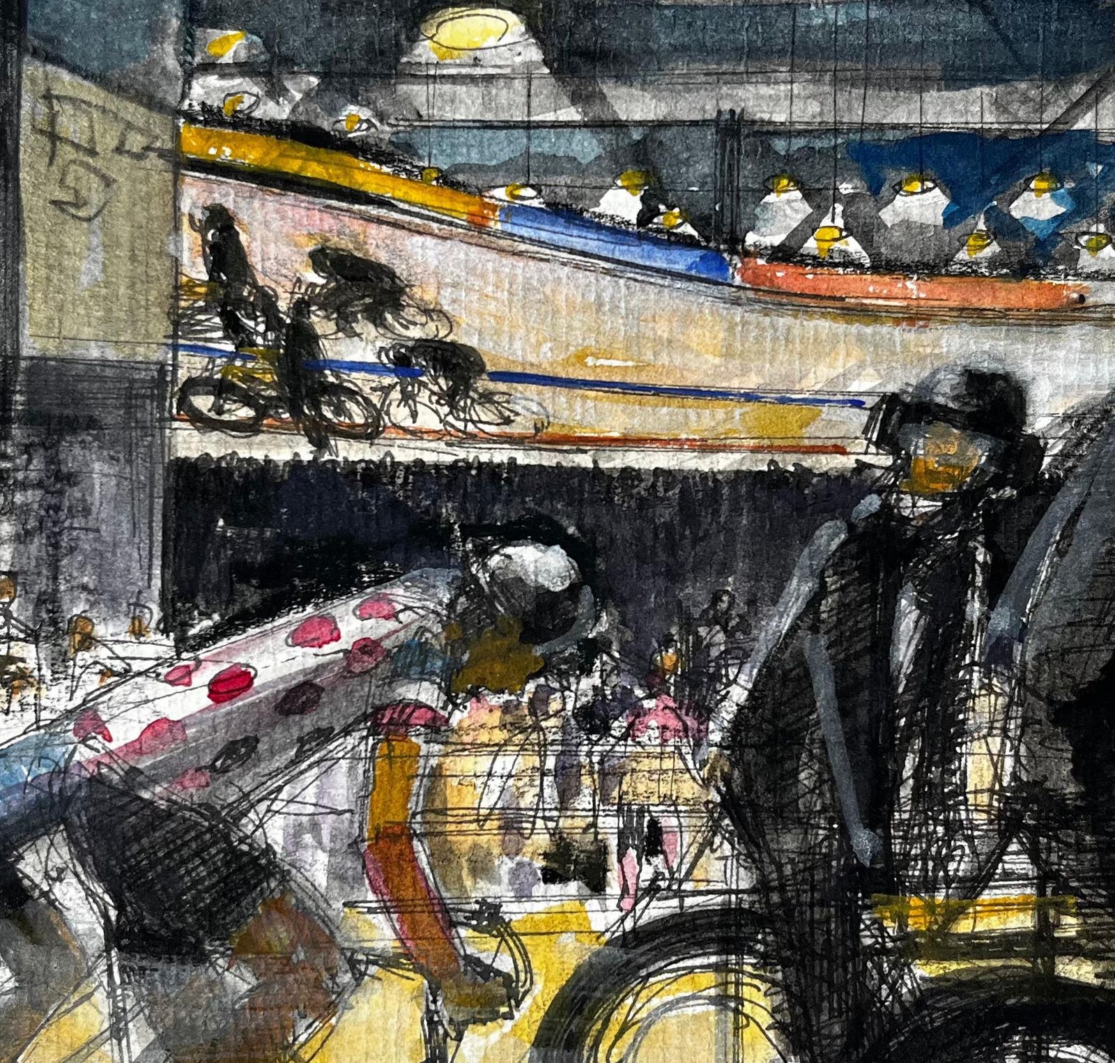 Pierre Neveufrench Indoor Cycling Velodrome Scene With Cyclists And Spectators Modern Study photo buy