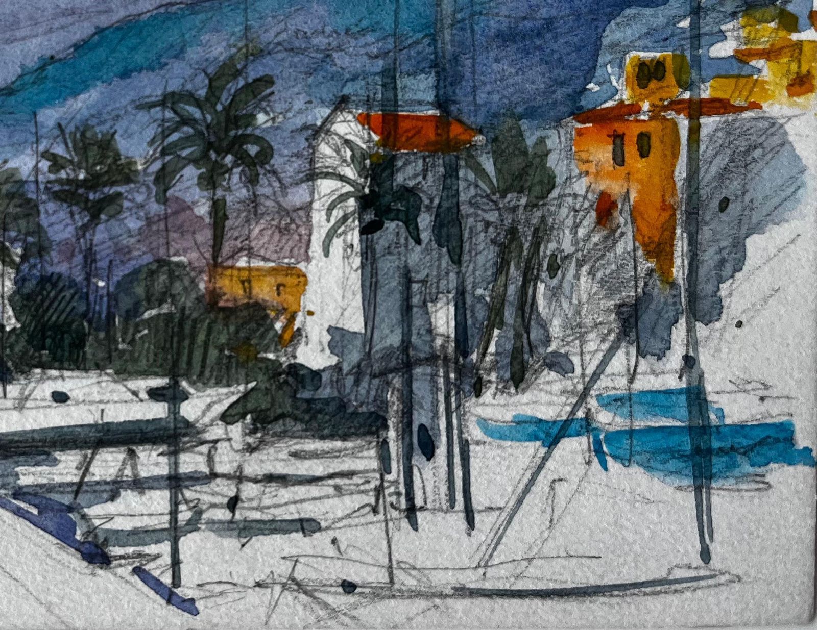 Pierre Neveumenton French Riviera Coastal Street Scene With Palm Trees And Hills photo for sale