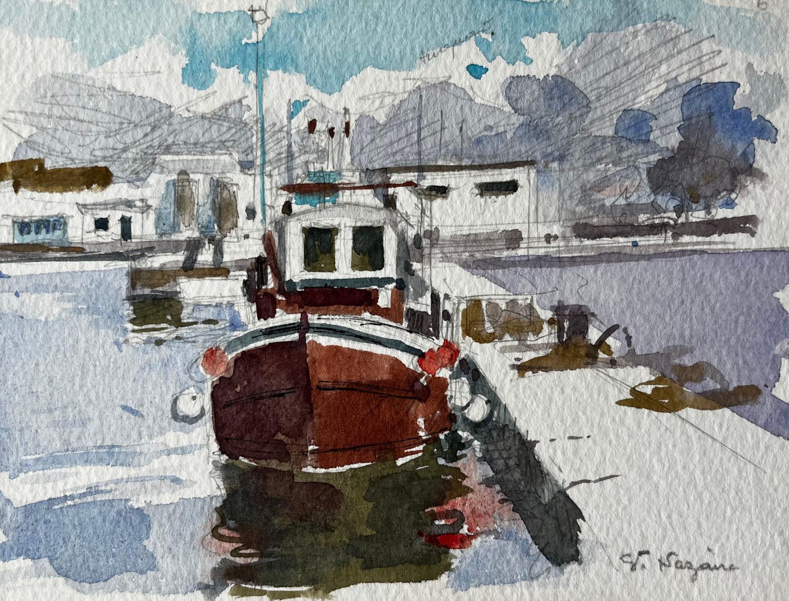 Pierre Neveusaint Nazaire French Fishing Boat At The Harbour Modern Coastal Study