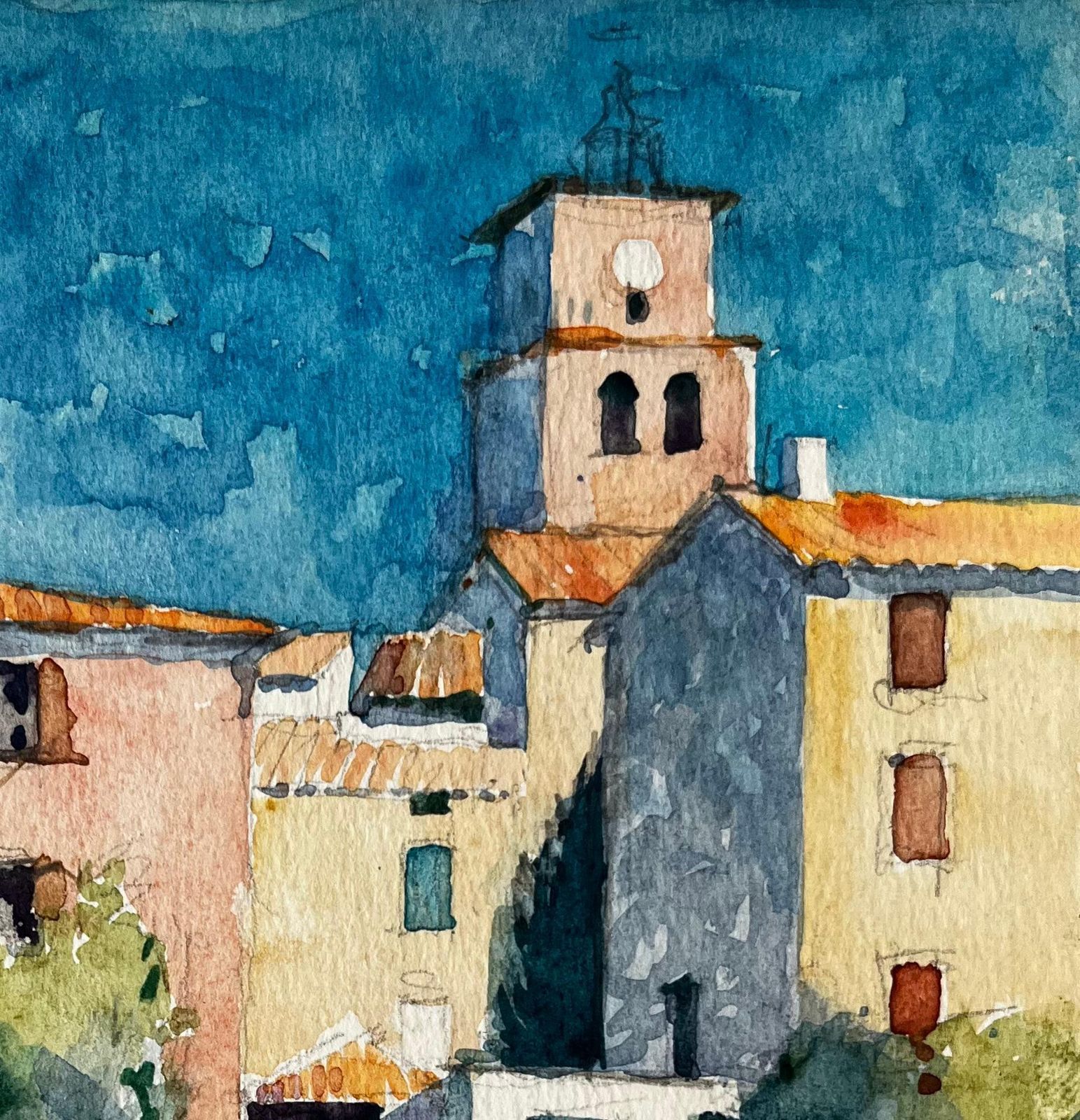Pierre Neveusablet Village Church And Sunlit Houses Provençal French Landscape Study photo for sale