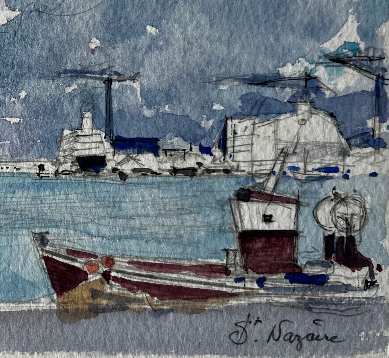 Pierre Neveusaint Nazaire French Harbour Boats And Shipyard Study Modern French photo Art