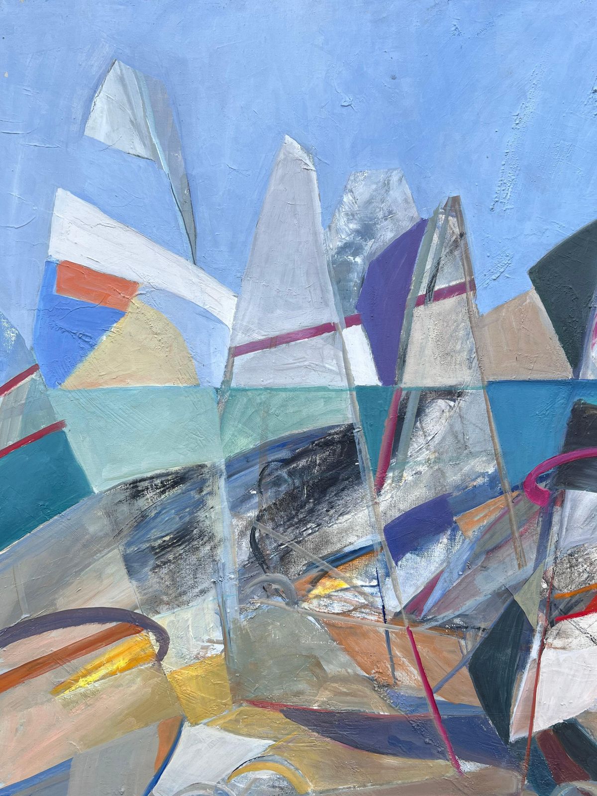 Jacqueline Verdet (1931 2023)huge French Contemporary Modernist Abstract Oil Painting Sailing Yachts At Sea photo for sale