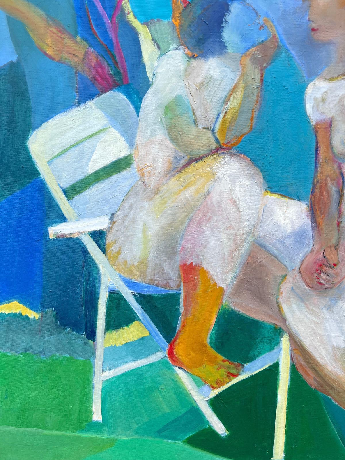 Jacqueline Verdet (1931 2023)huge French Contemporary Modernist Abstract Oil Painting Ladies Chatting Garden photo vinterior