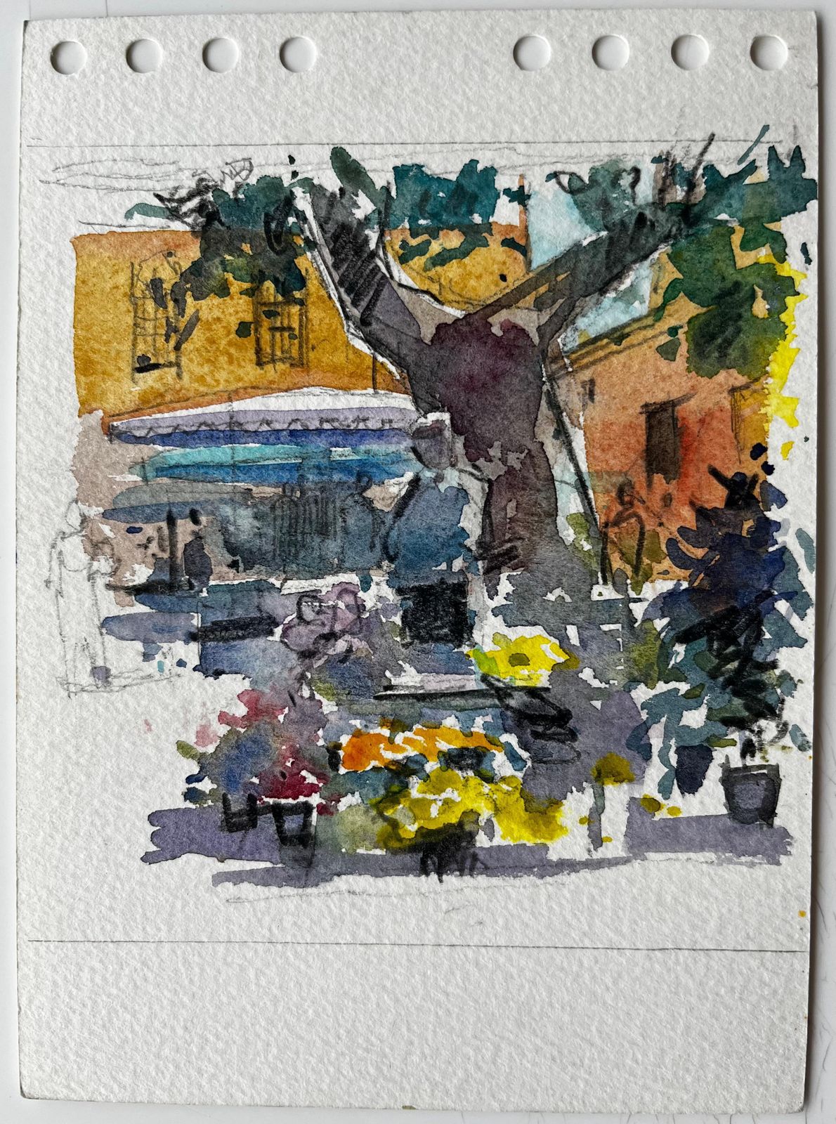 Pierre Neveuprovence Village Flower Market Scene Watercolour French Post Impressionist photo furniture