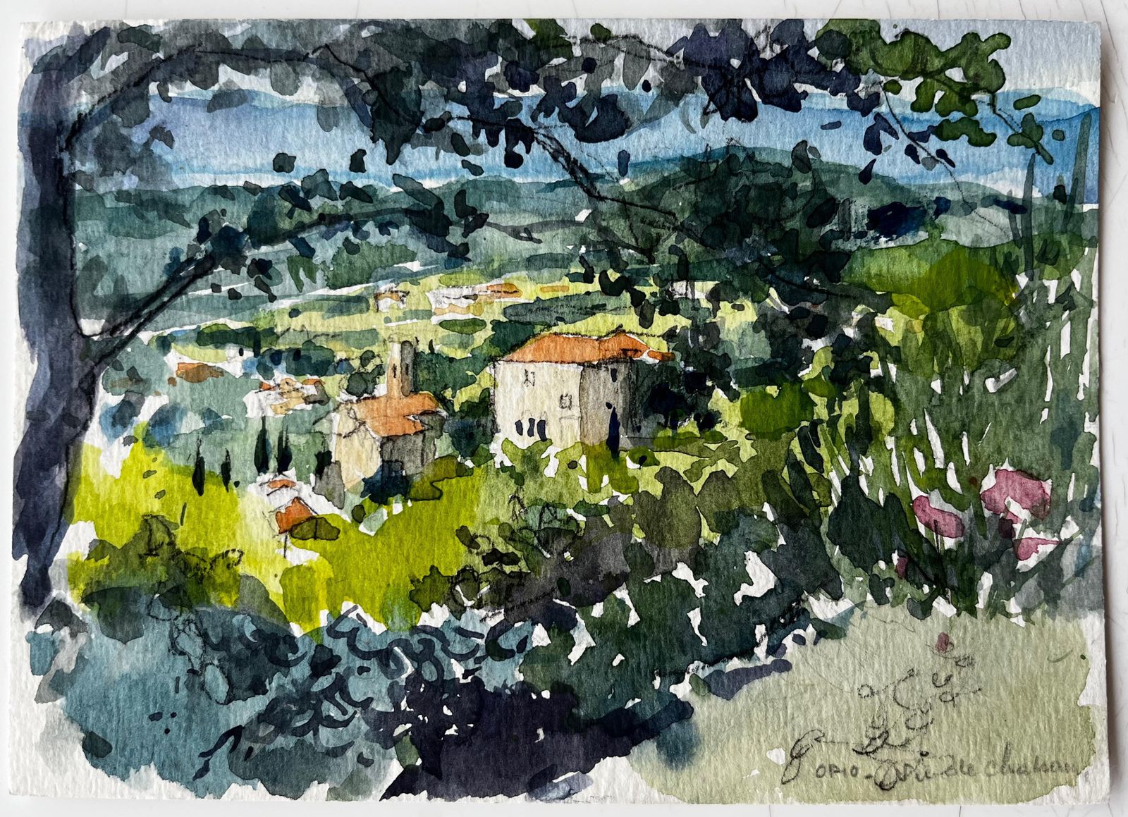 Pierre Neveuview Of Châteauneuf Landscape Provence Watercolour French Post Impressionist photo furniture