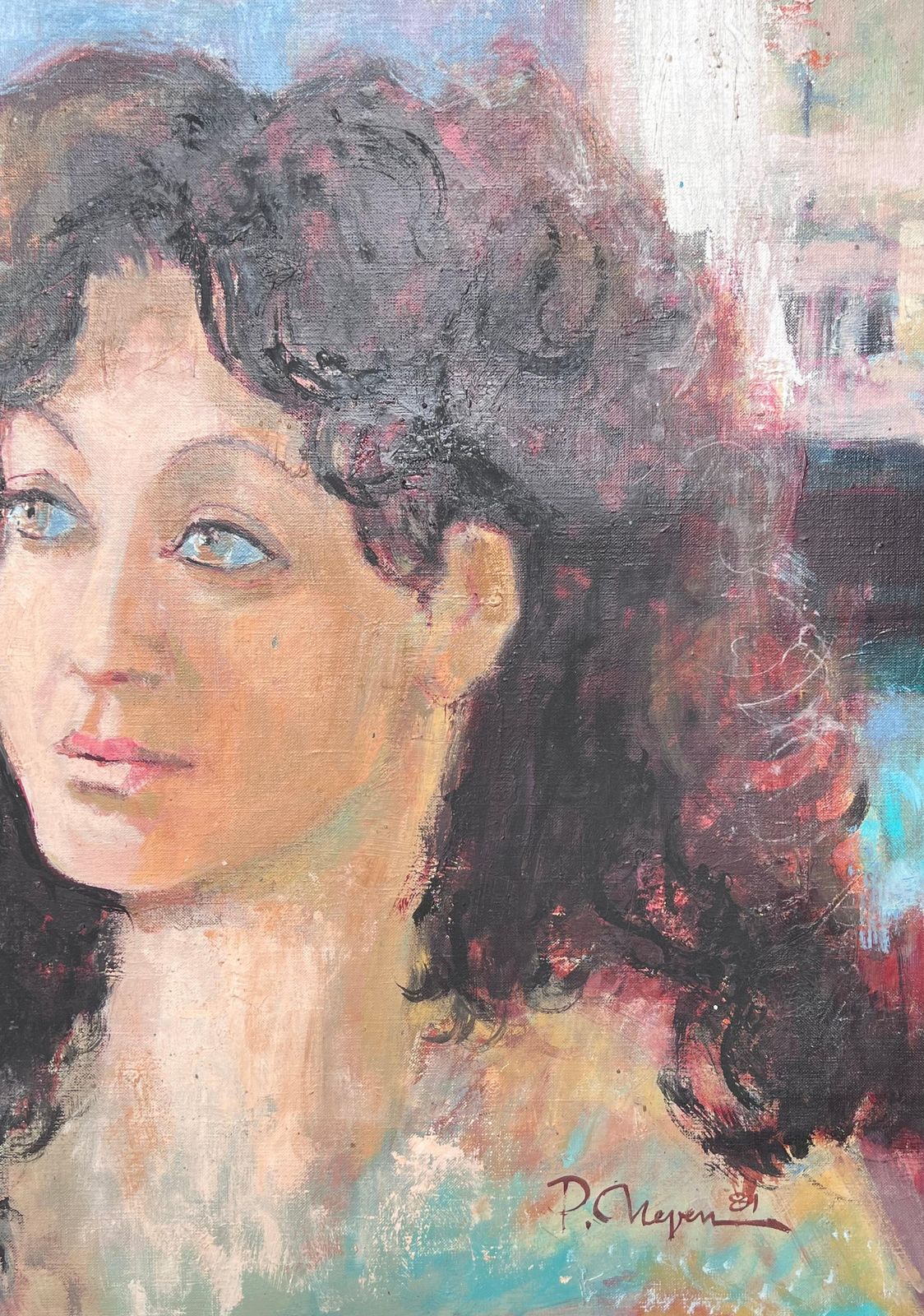 French Mid 20thlarge French 20th Century Oil Painting Portrait Of Young Woman, Signed photo vinterior