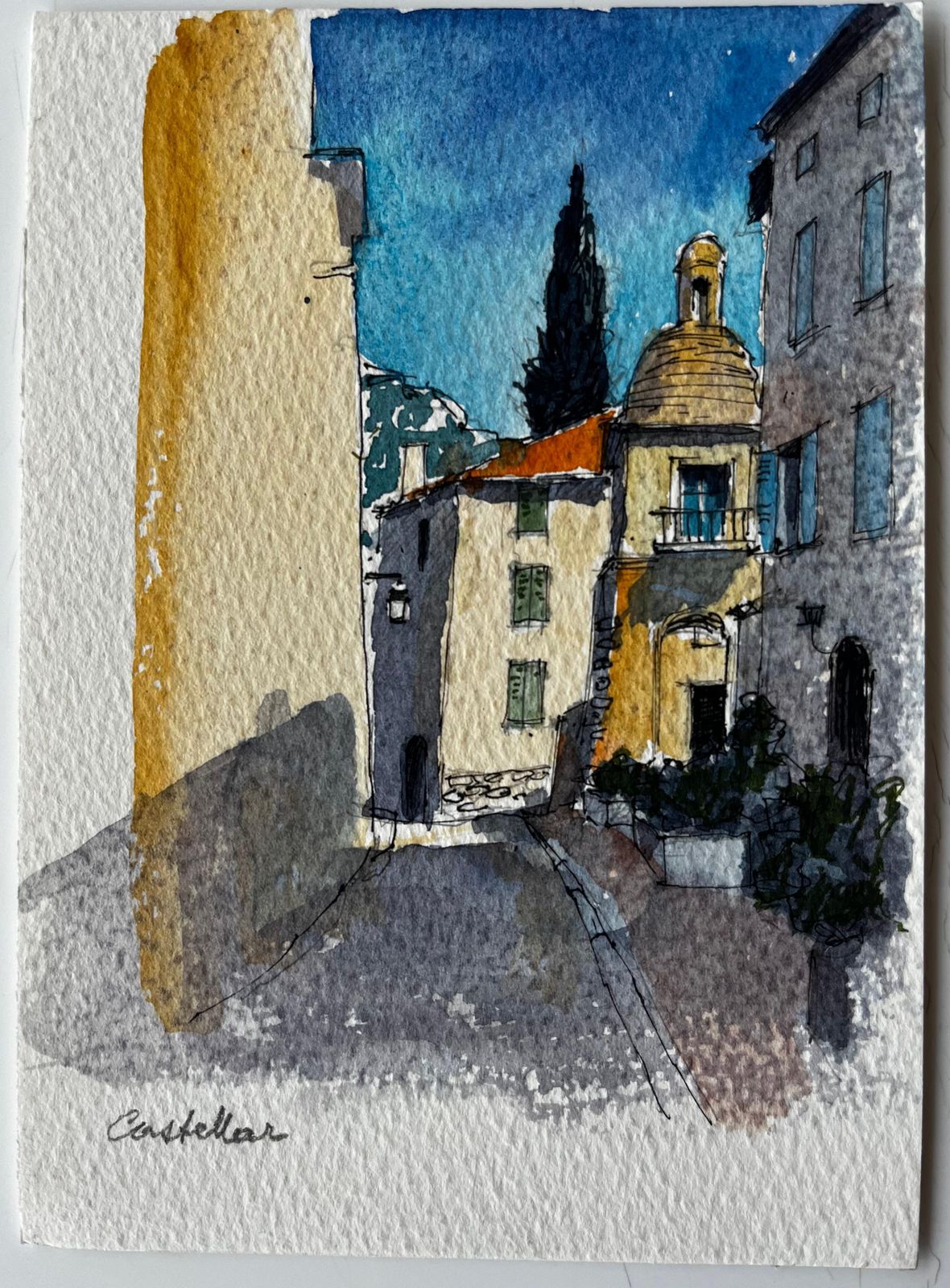 Pierre Neveucastellar Village Street Scene Provence Watercolour French Post Impressionist photo furniture