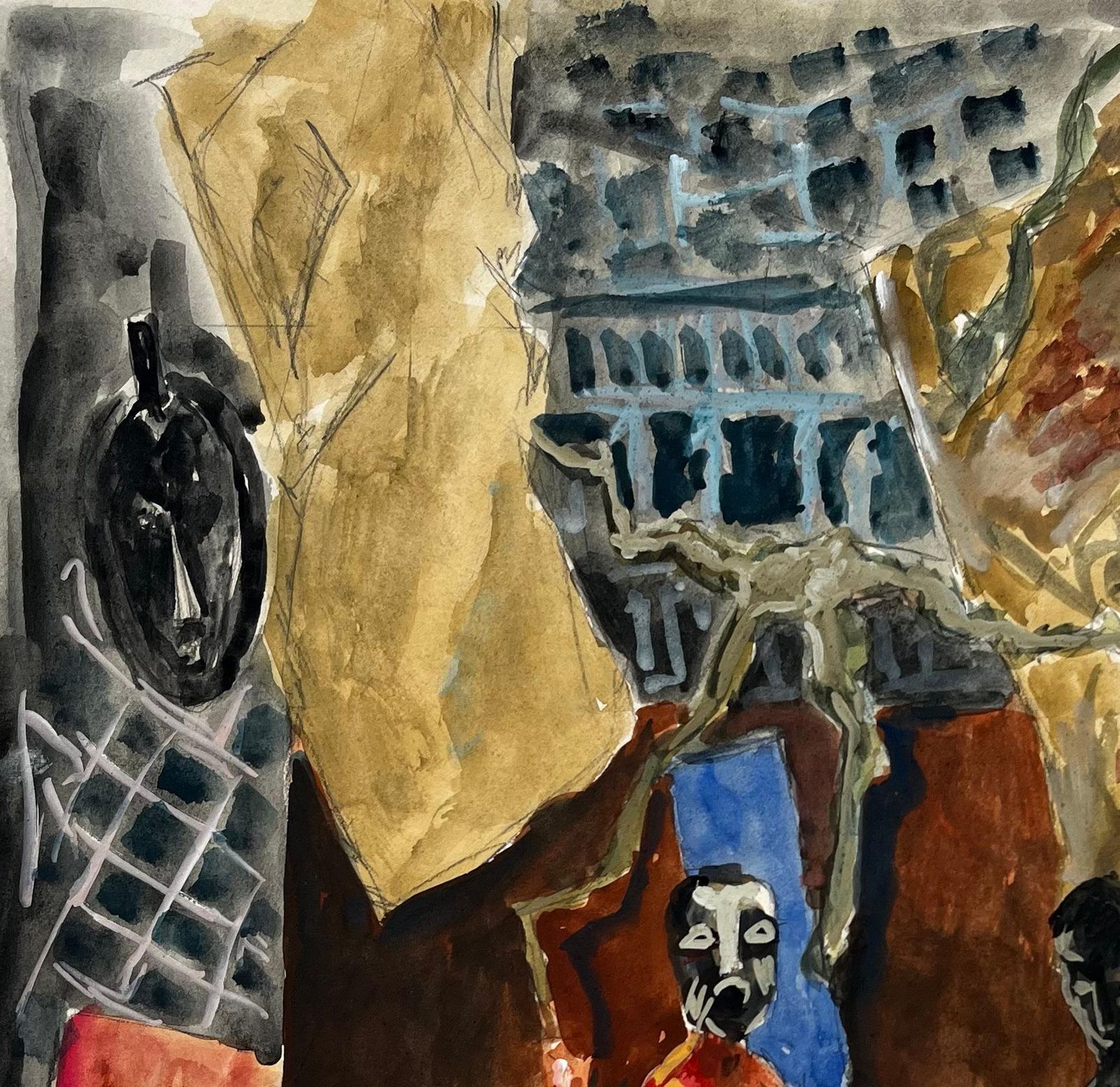 Guy Nicodfrench Modernist Still Life With Masks Figures And Draped Fabrics photo vinterior