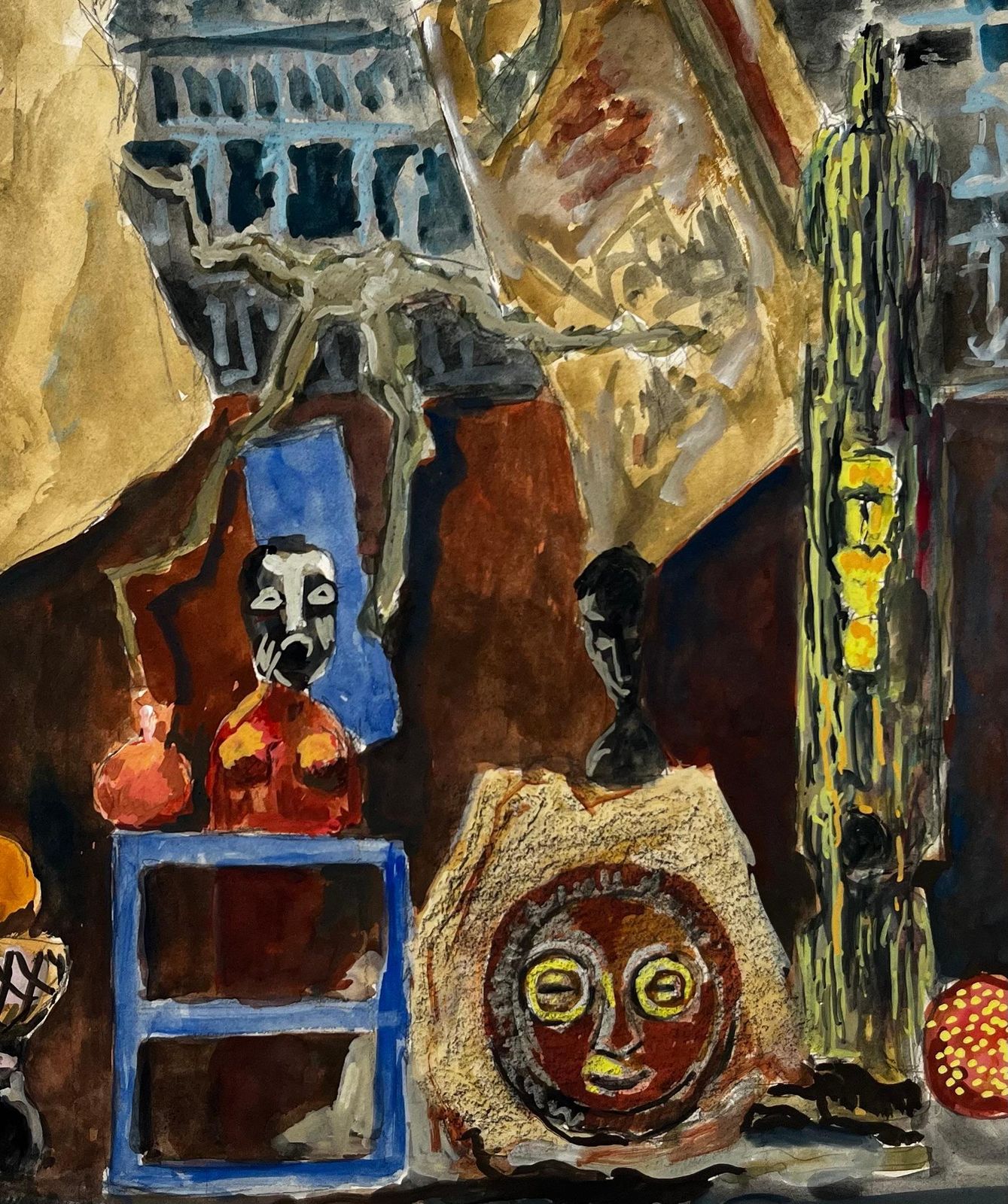 Guy Nicodfrench Modernist Still Life With Masks Figures And Draped Fabrics photo vintage