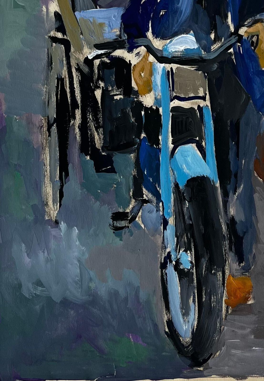 Guy Nicodfrench Modernist Portrait Of A Man With Blue Motorcycle Street Scene photo 641.0