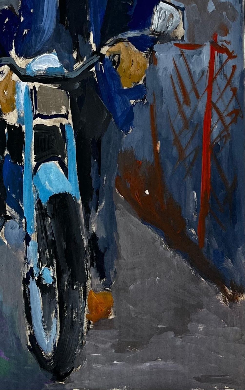 Guy Nicodfrench Modernist Portrait Of A Man With Blue Motorcycle Street Scene photo vinterior