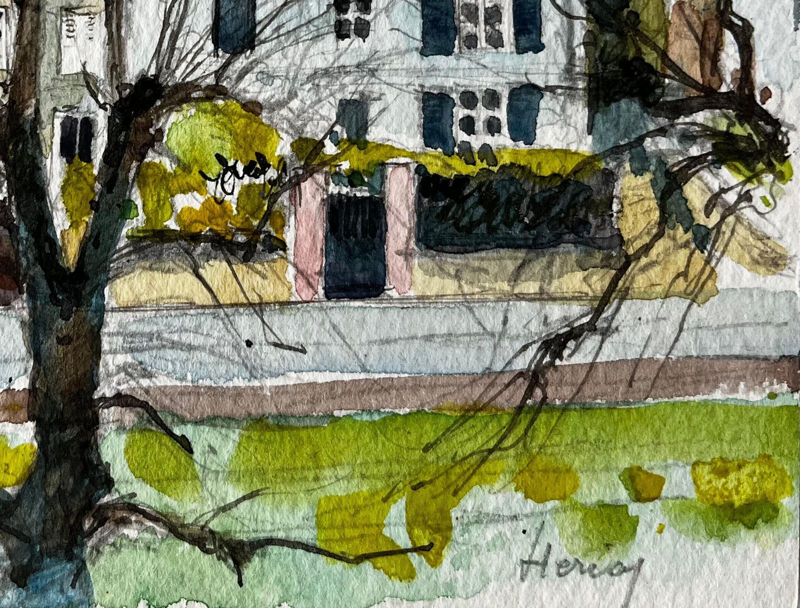Pierre Neveuhenley Village Houses With Tree Watercolour French Post Impressionist photo Art