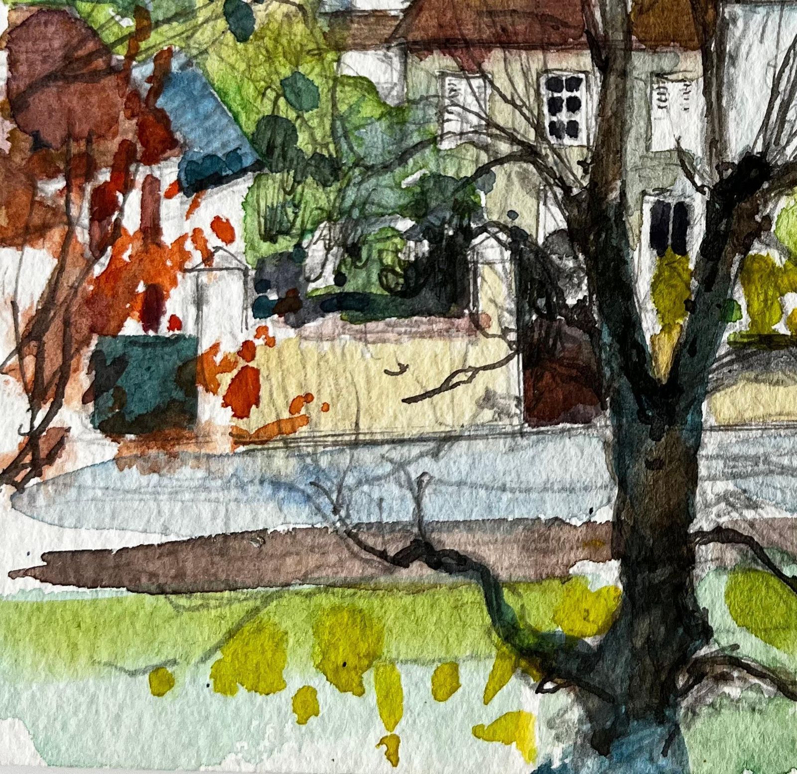 Pierre Neveuhenley Village Houses With Tree Watercolour French Post Impressionist photo vinterior