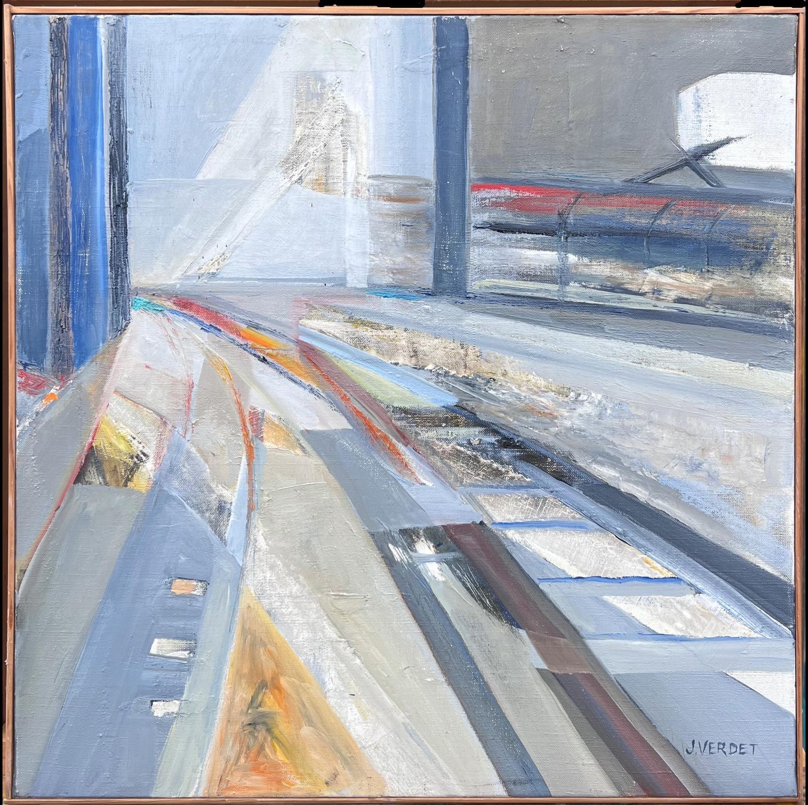 Jacqueline Verdet (1931 2023)large French Contemporary Modernist Abstract City Scape Futurist Oil Painting photo furniture