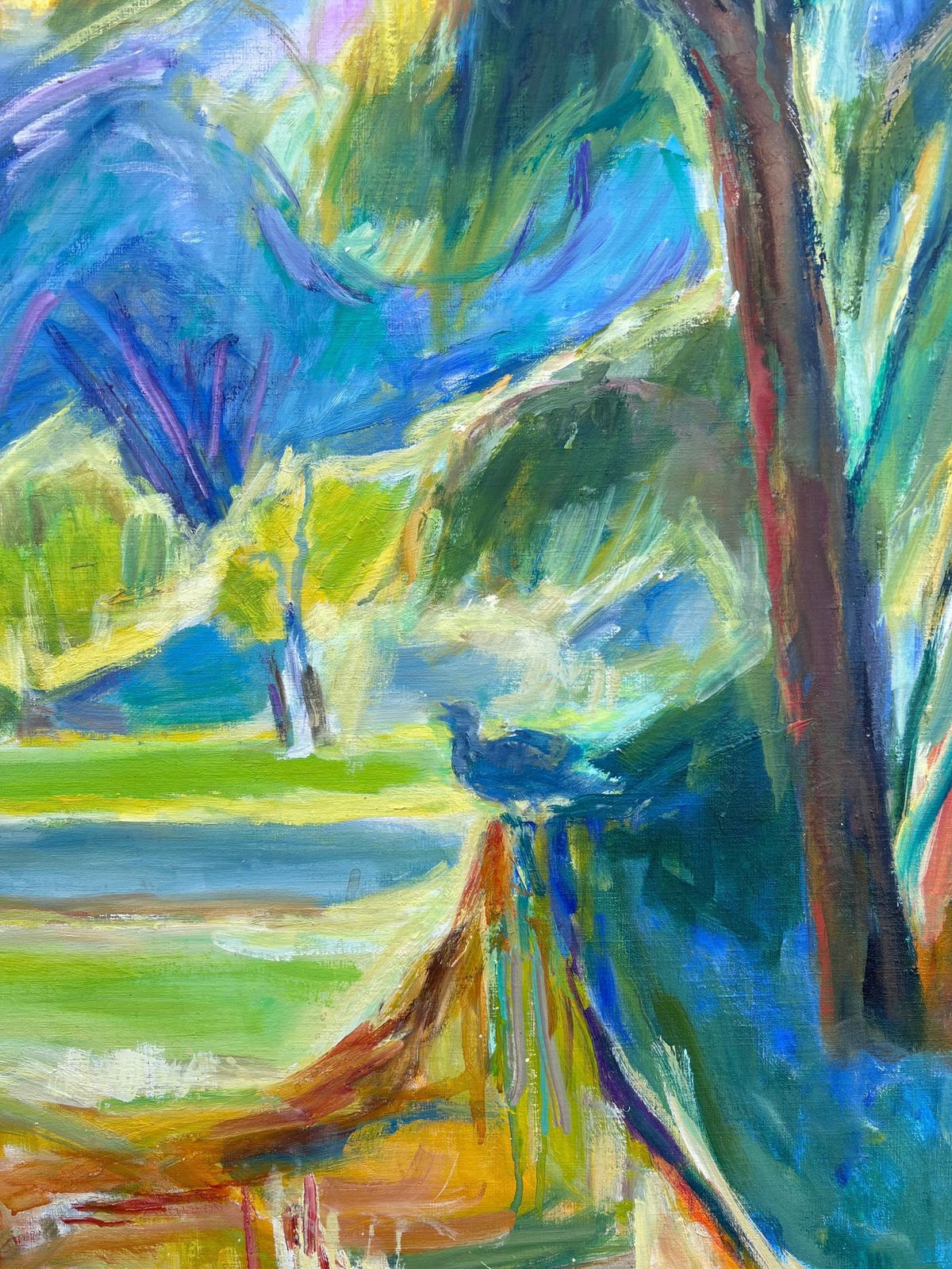 photo for sale Huguette Baudrothuge 20th Century French Post Impressionist Oil Painting Lush Green Garden View