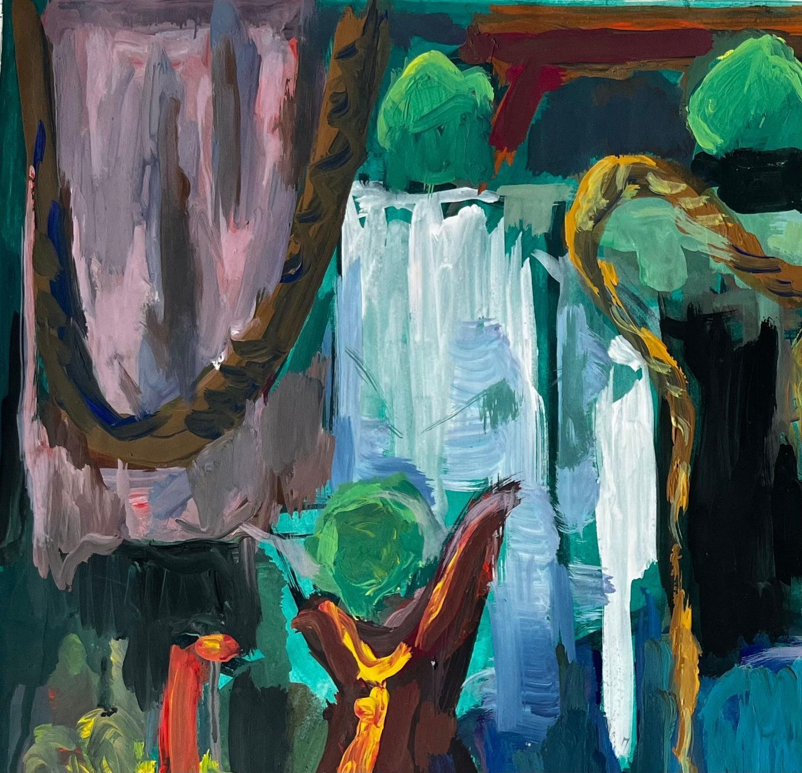 Guy Nicodabstract Still Life With Teapot Rope And Green Orbs French Modernist Gouache photo vinterior