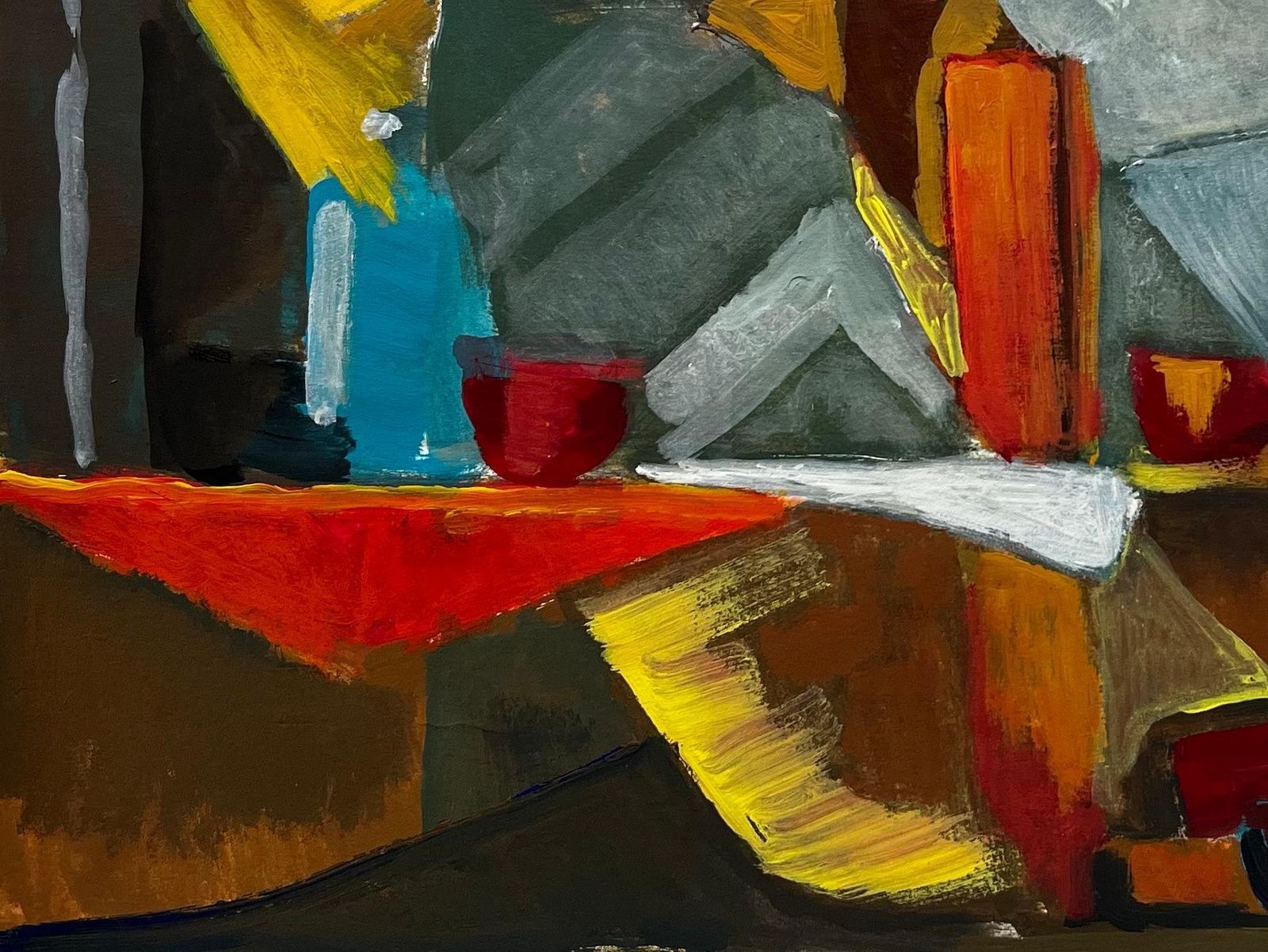 Guy Nicodfrench Modernist Abstract Still Life With Bottles Fruit And Yellow Shapes photo 662.0