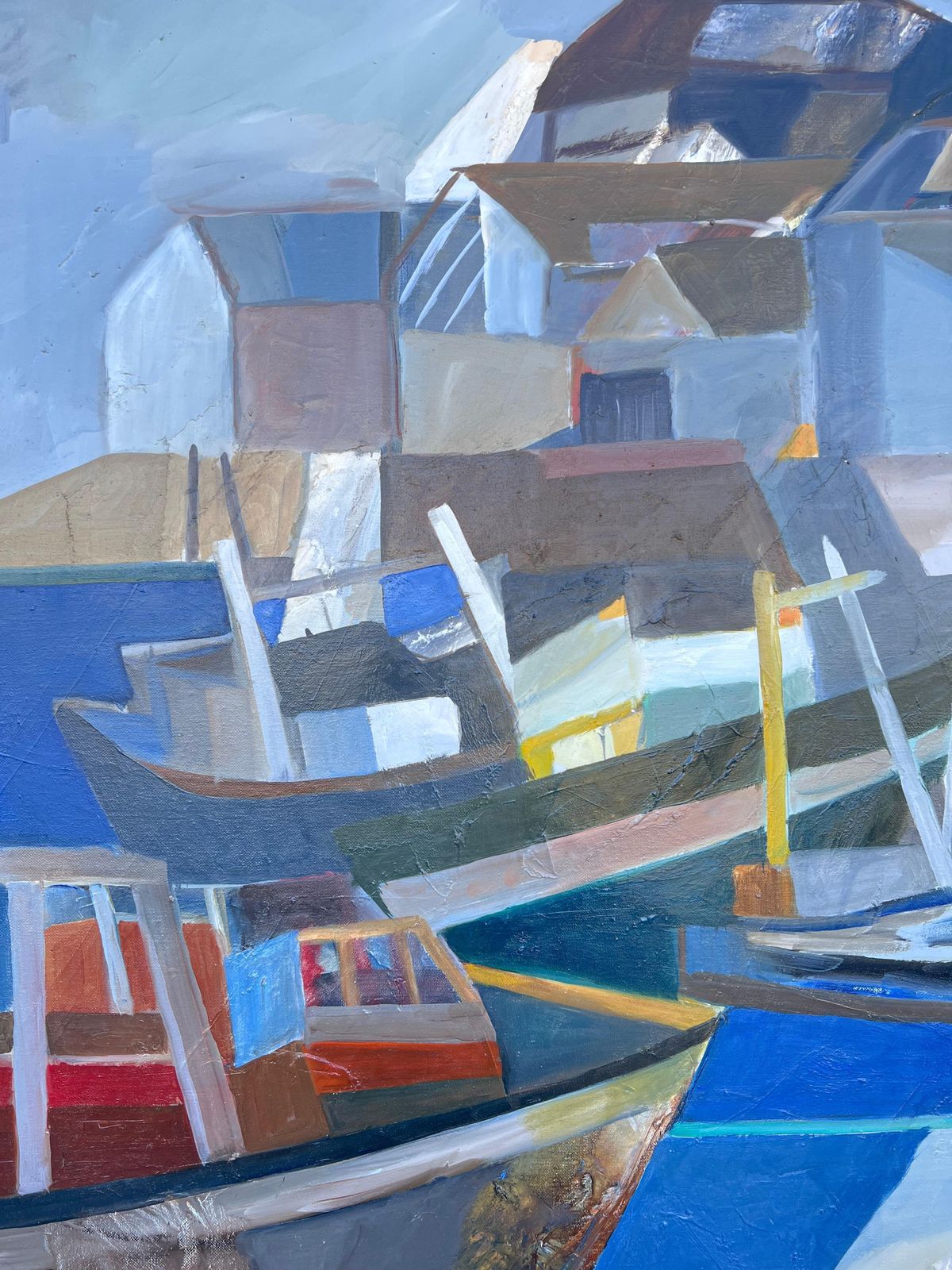 Jacqueline Verdet (1931 2023)huge French Contemporary Modernist Abstract Oil Painting Boats In Harbor photo Art