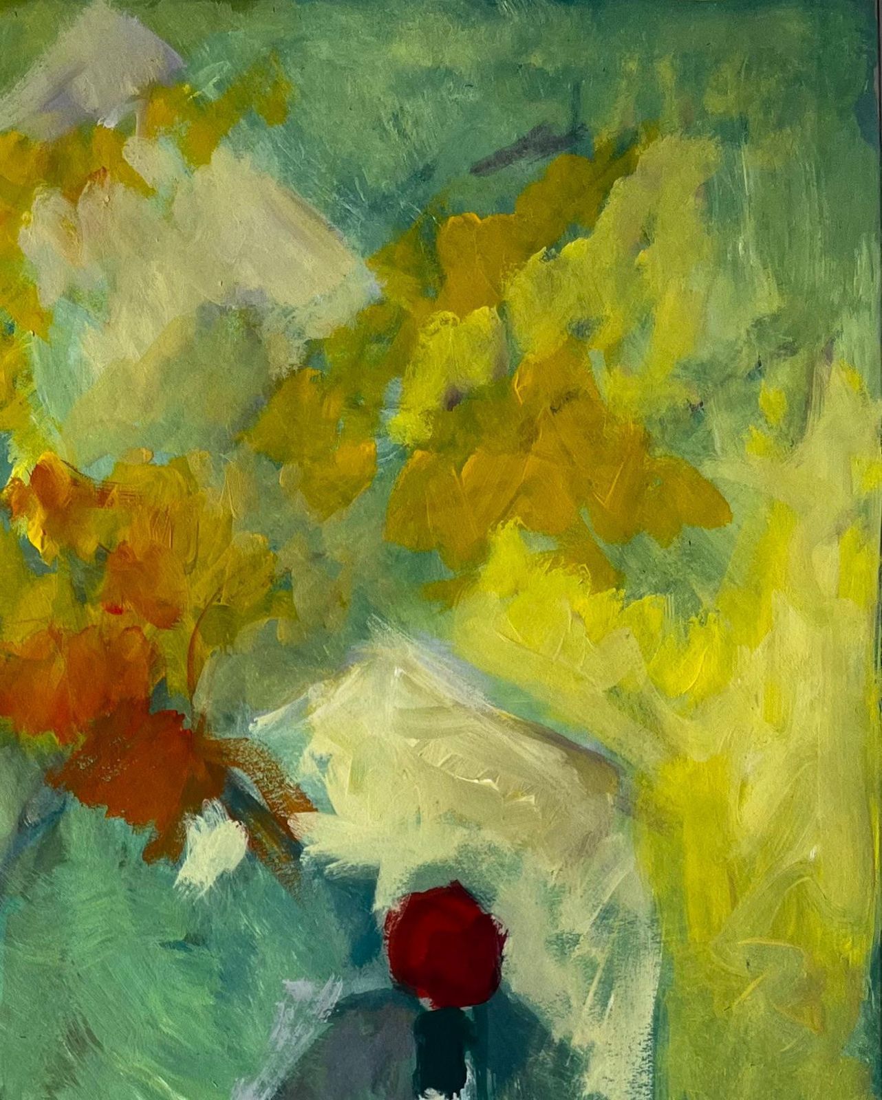 Guy Nicodstill Life With Yellow Flowers Bottle And Autumn Leaves French Modernist Gouache photo 700.0