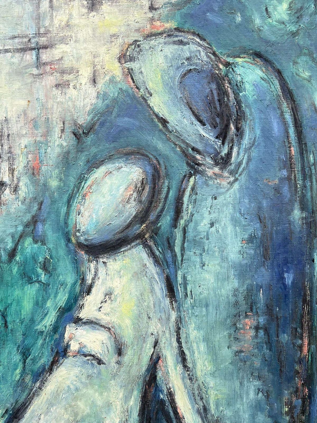 1960's Frenchsuperb Original 1960's French Modernist Signed Oil Painting Figurative Blues photo vinterior