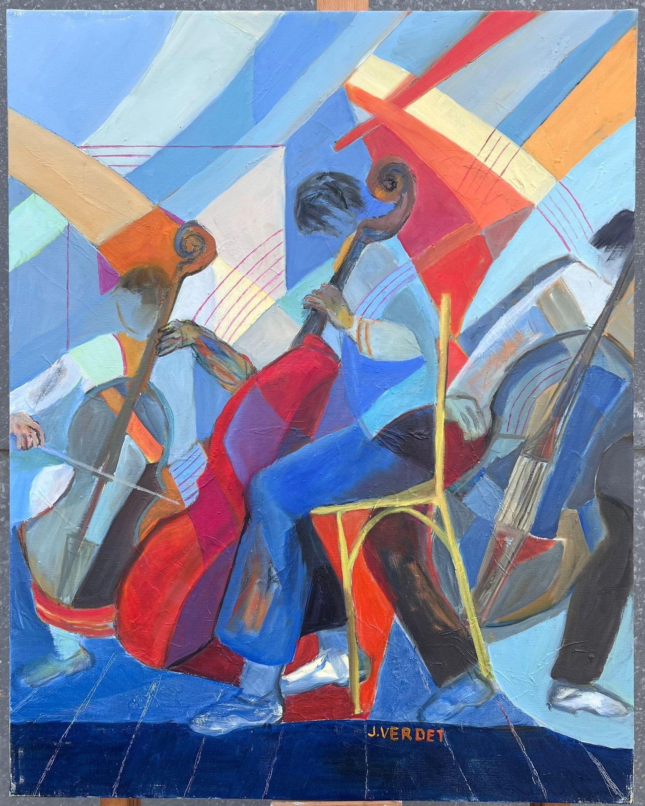 Jacqueline Verdet (1931 2023)huge French Contemporary Modernist Abstract Oil Painting Musicians Double Bass photo for sale
