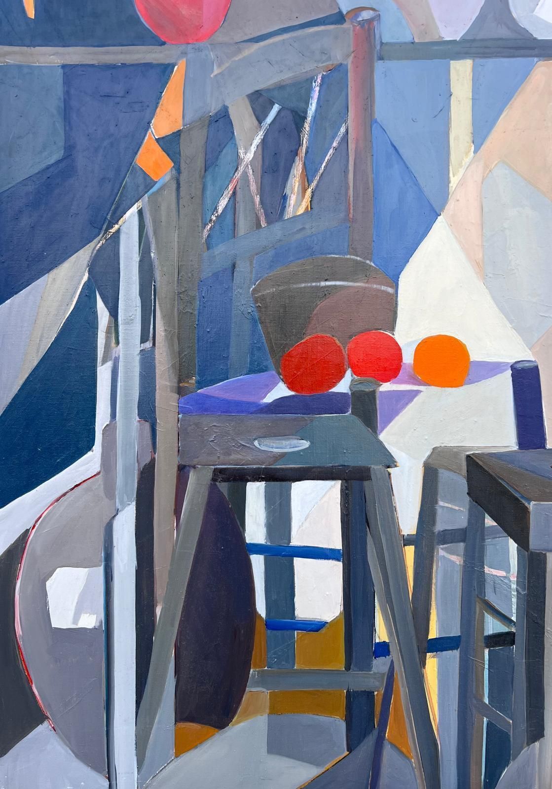 photo furniture Jacqueline Verdet (1931 2023)huge French Contemporary Modernist Abstract Oil Painting Cafe Chairs Bistro