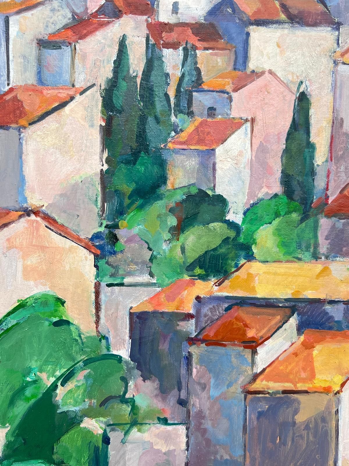 Mid Century Frenchprovencal Hill Top Perched Village Cubist Signed 1950's French Oil Painting photo 1018.0